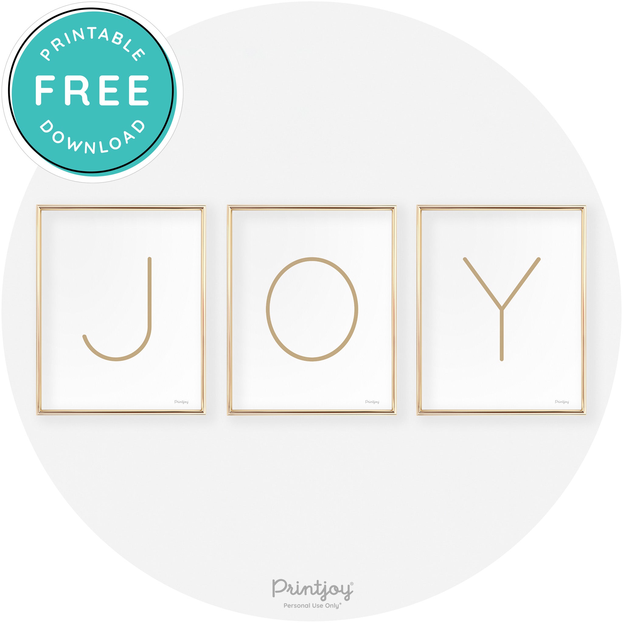 Joy Simple Letters Set Of 3 Christmas Modern Chic Wall Art Free Printable - Printjoy