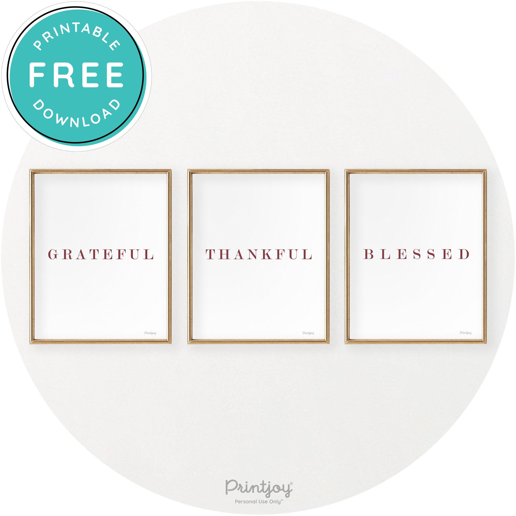 Grateful Thankful Blessed Set Of 3 Chic Wall Art Decor Free Printable - Printjoy