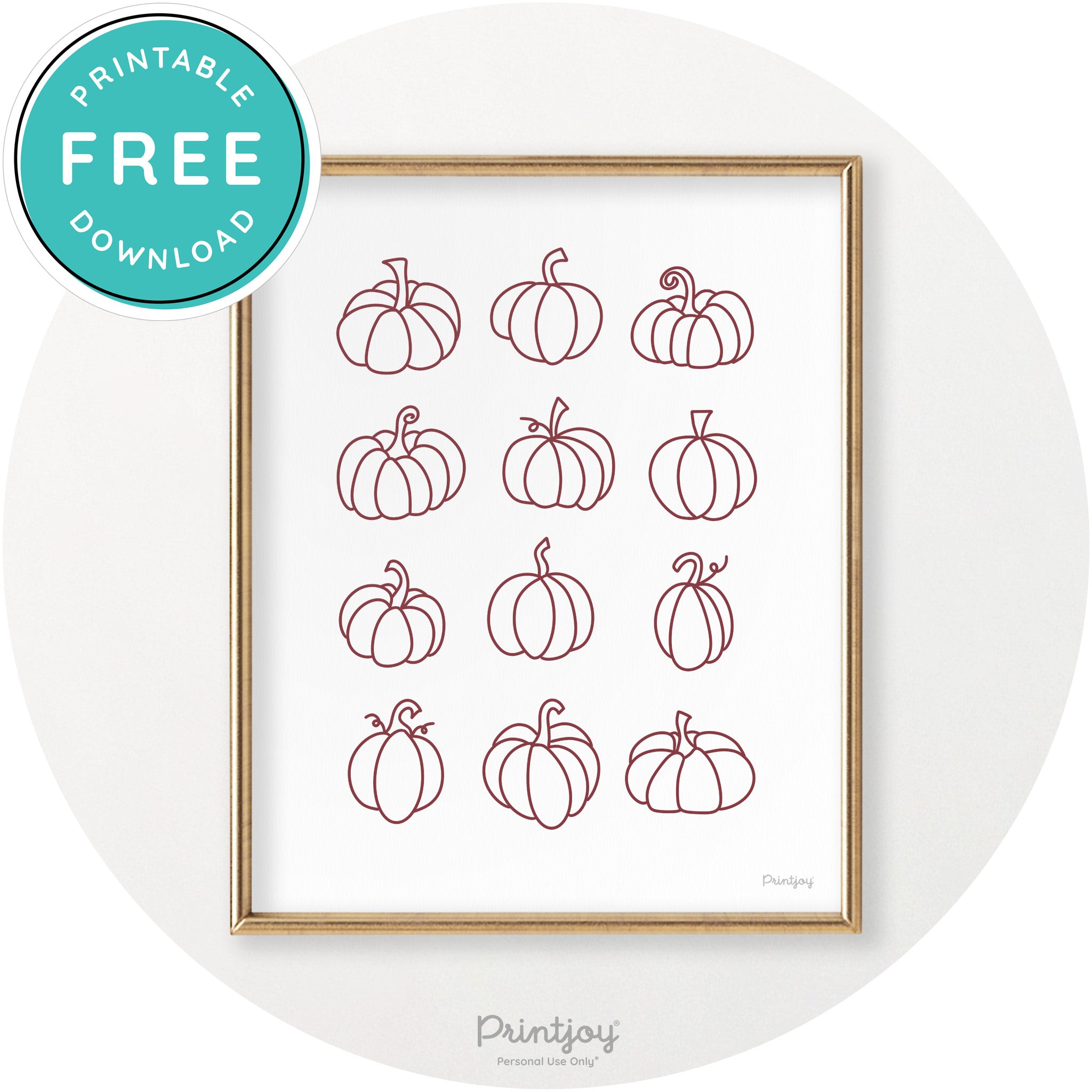 Pumpkins Line Art Cute Thanksgiving Chic Wall Art Printable - Printjoy