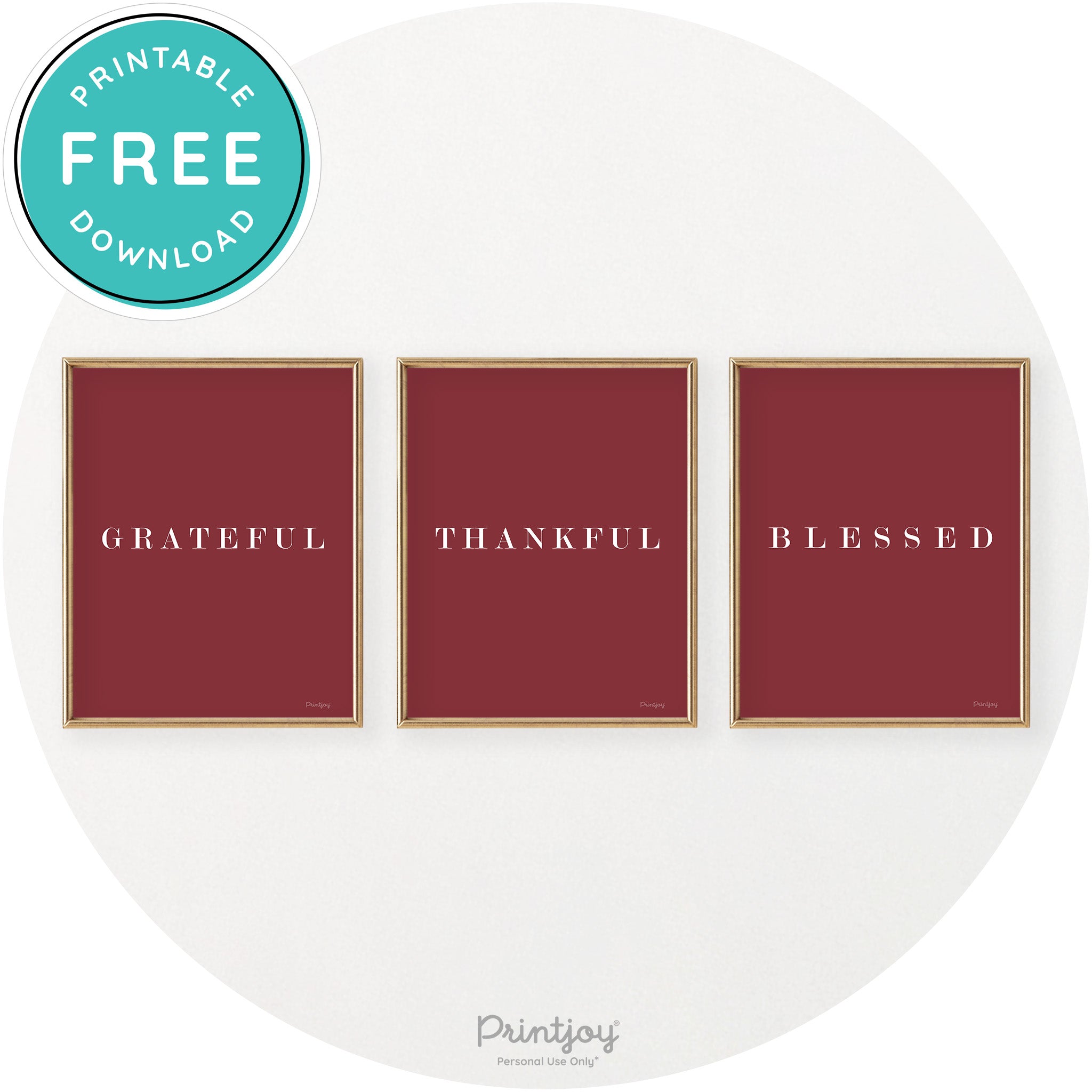Grateful Thankful Blessed Set Of 3 Chic Wall Art Decor Free Printable - Printjoy