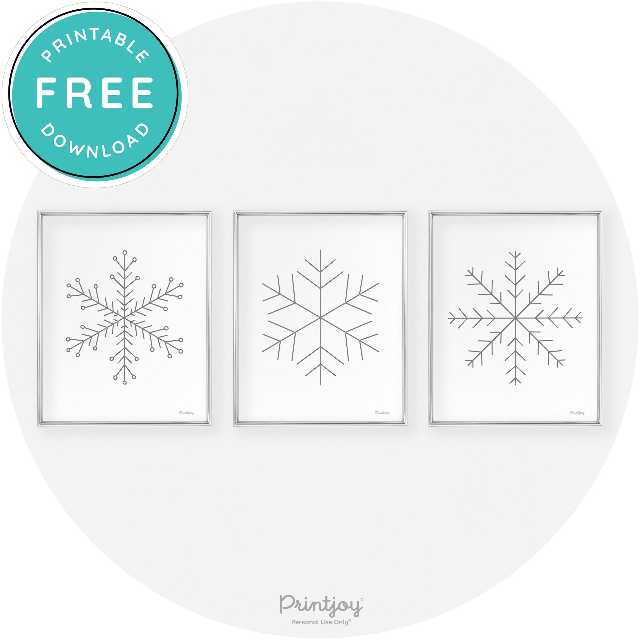 Snowflake Line Art Set Of 3 Cute Winter Chic Wall Art Free Printable - Printjoy
