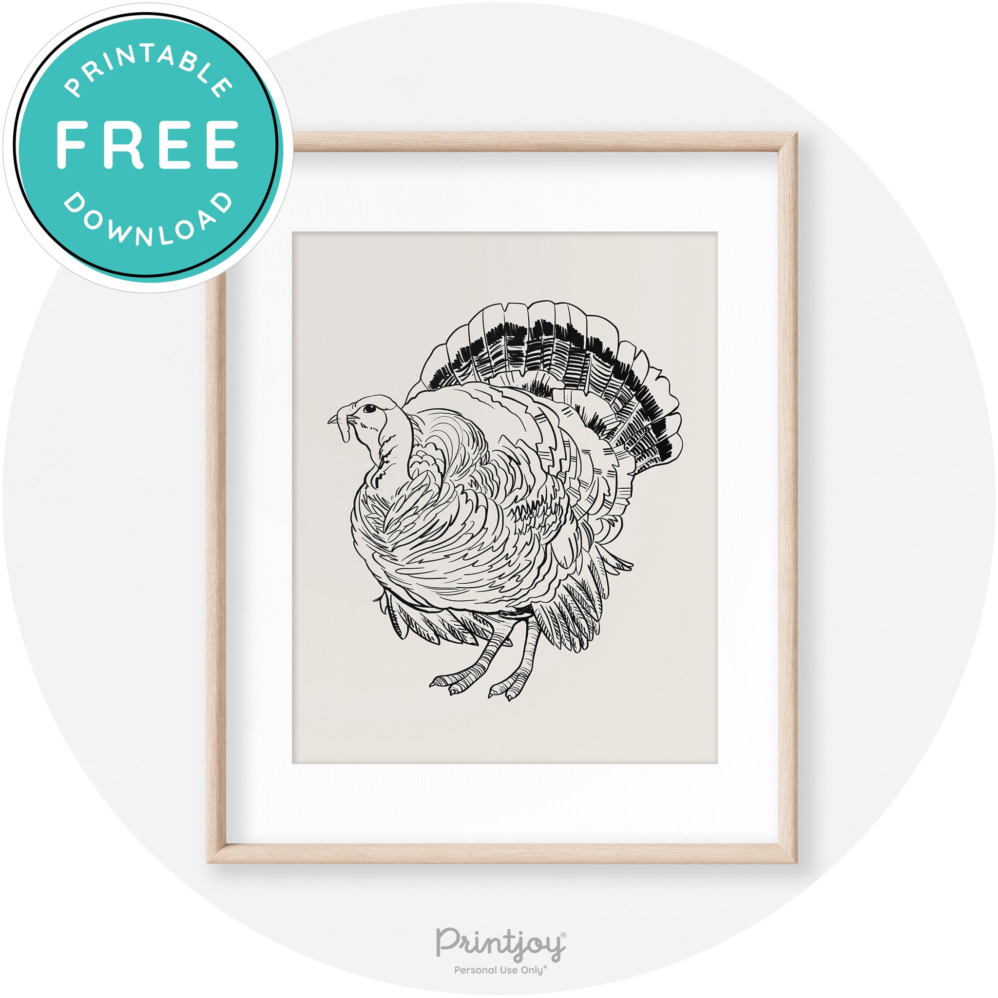 Turkey Drawing Thanksgiving Transitional Wall Art Decor Free Printable