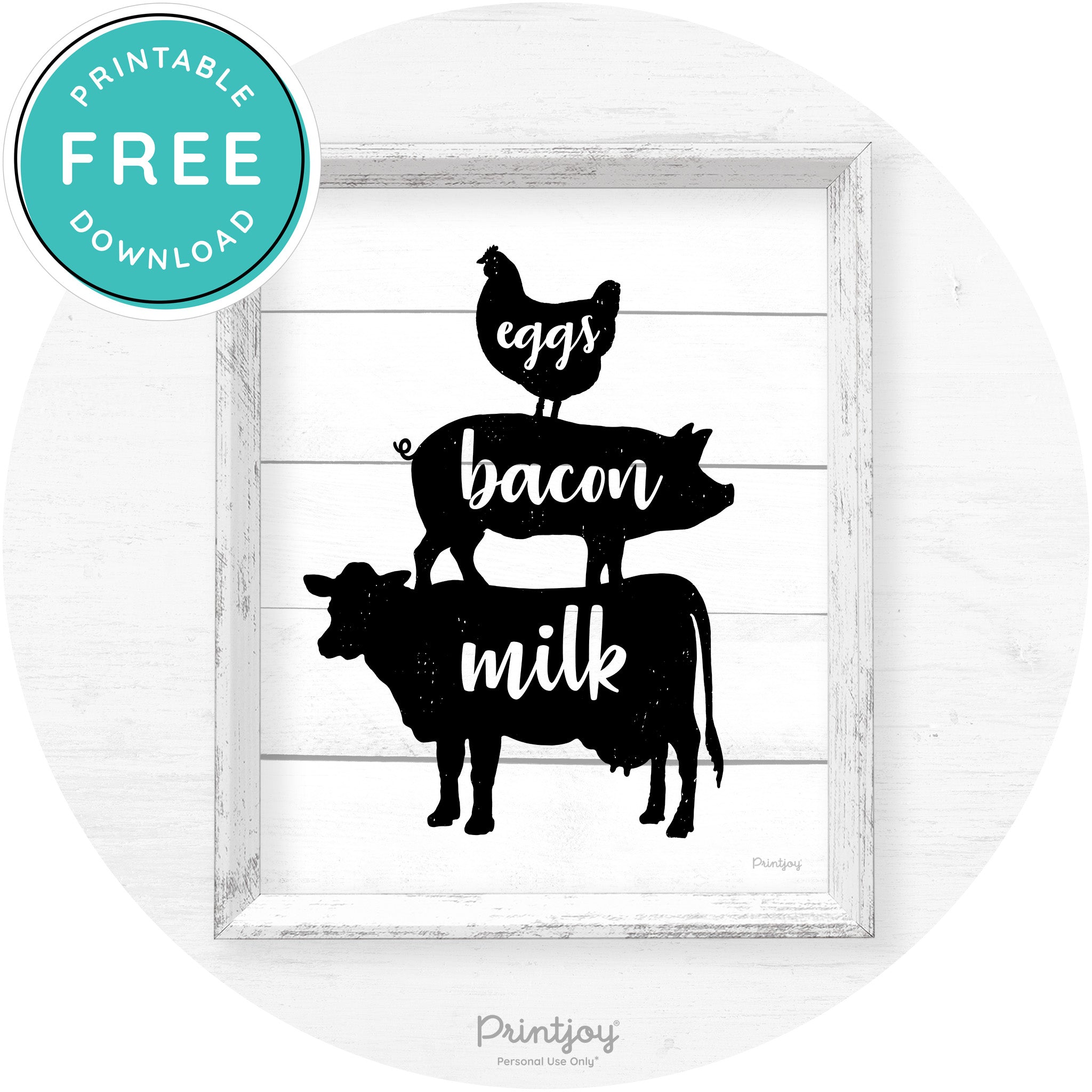 Stacked Farm Animals Eggs Bacon Milk Farmhouse Art Free Printable - Printjoy