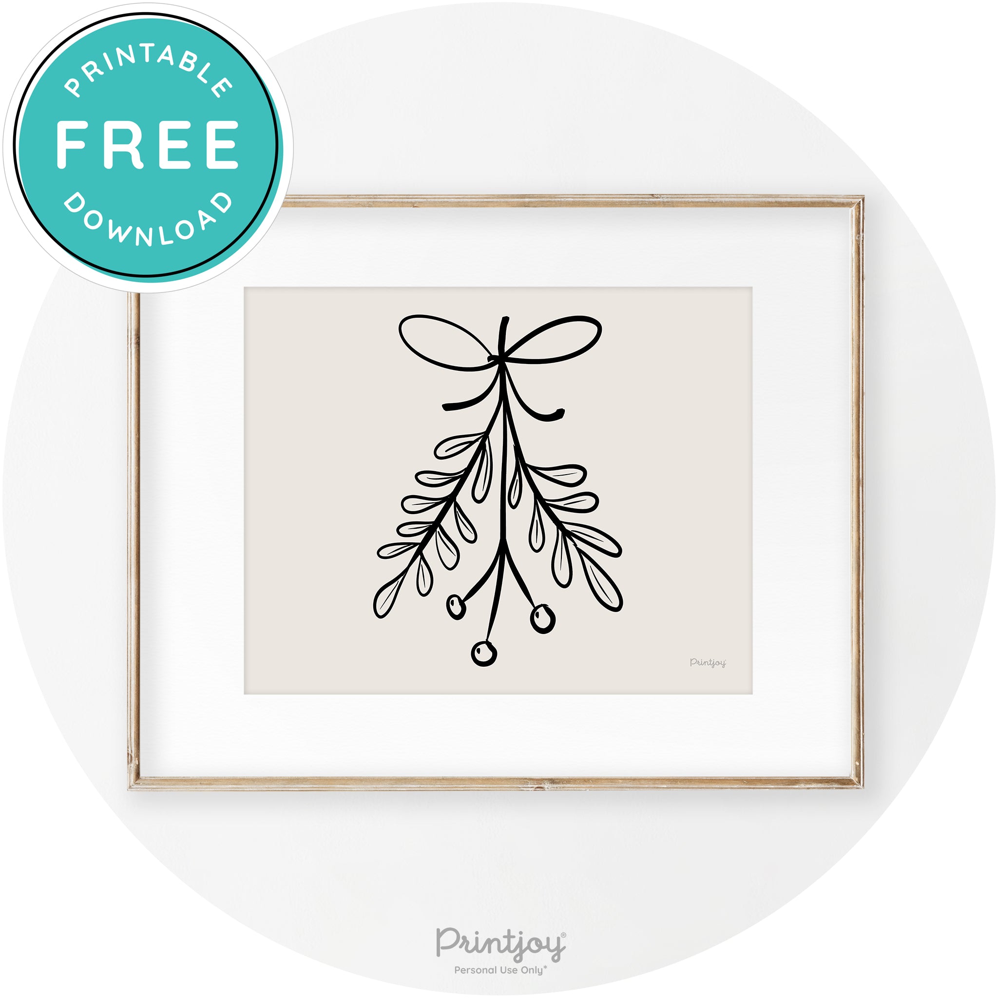 Mistletoe Drawing Christmas Transitional Wall Art Decor Free Printable - Printjoy