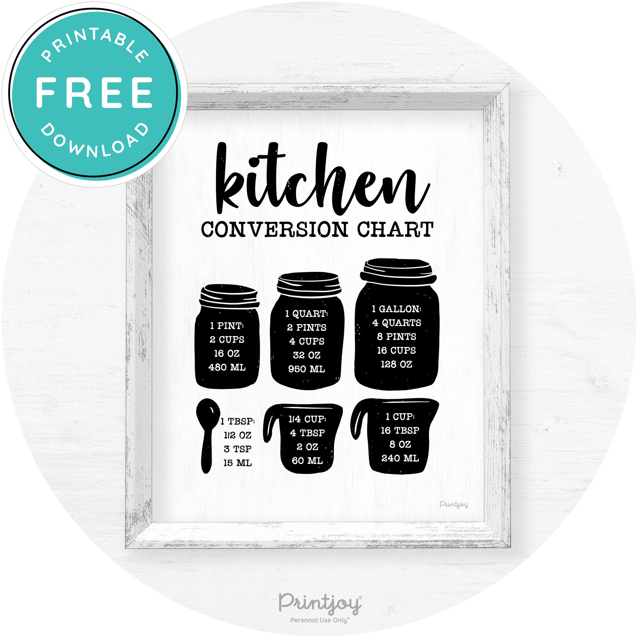 Measuring Cups Kitchen Conversion Chart Farmhouse Art Free Printable - Printjoy