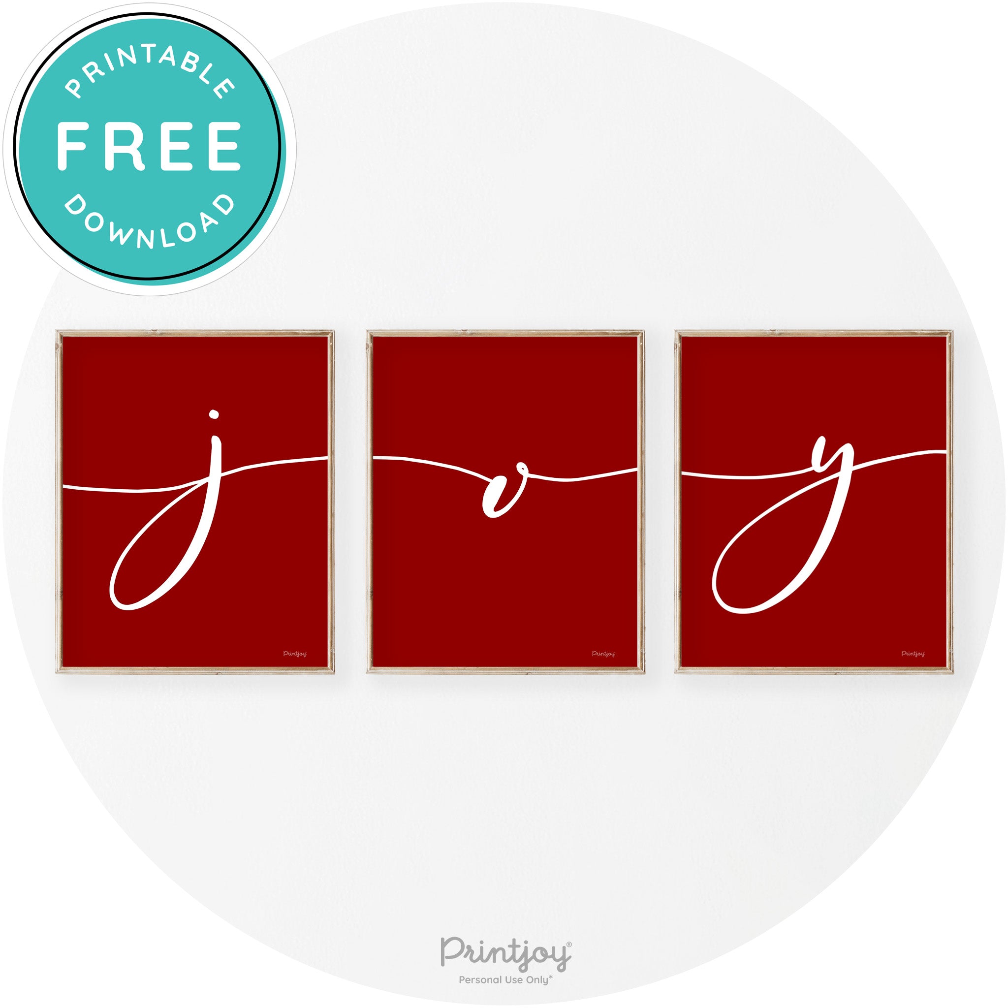 Joy Cursive Set Of 3 Christmas Transitional Wall Art Decor Free Printable - Printjoy