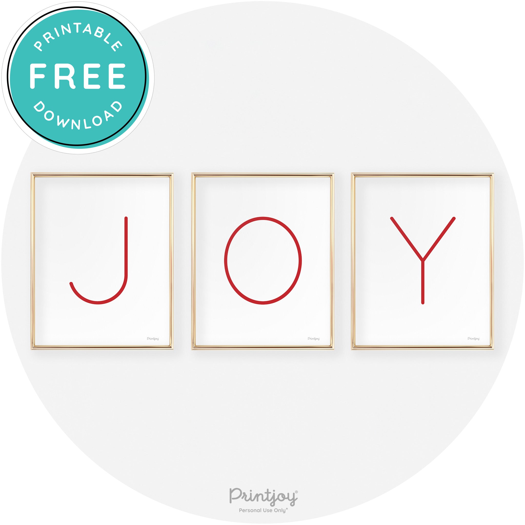 Joy Simple Letters Set Of 3 Christmas Modern Chic Wall Art Free Printable - Printjoy