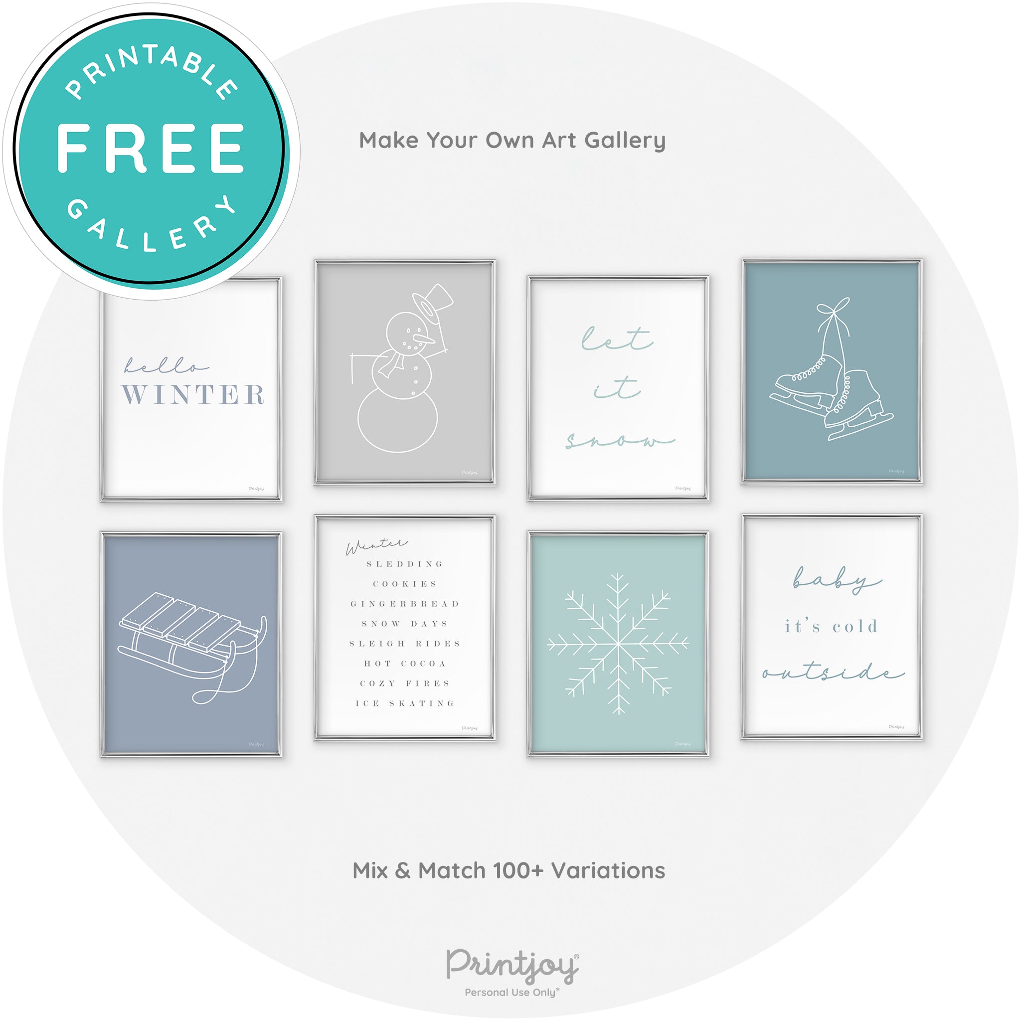 Snowflake Line Art Cute Winter Modern Chic Wall Art Free Printable - Printjoy