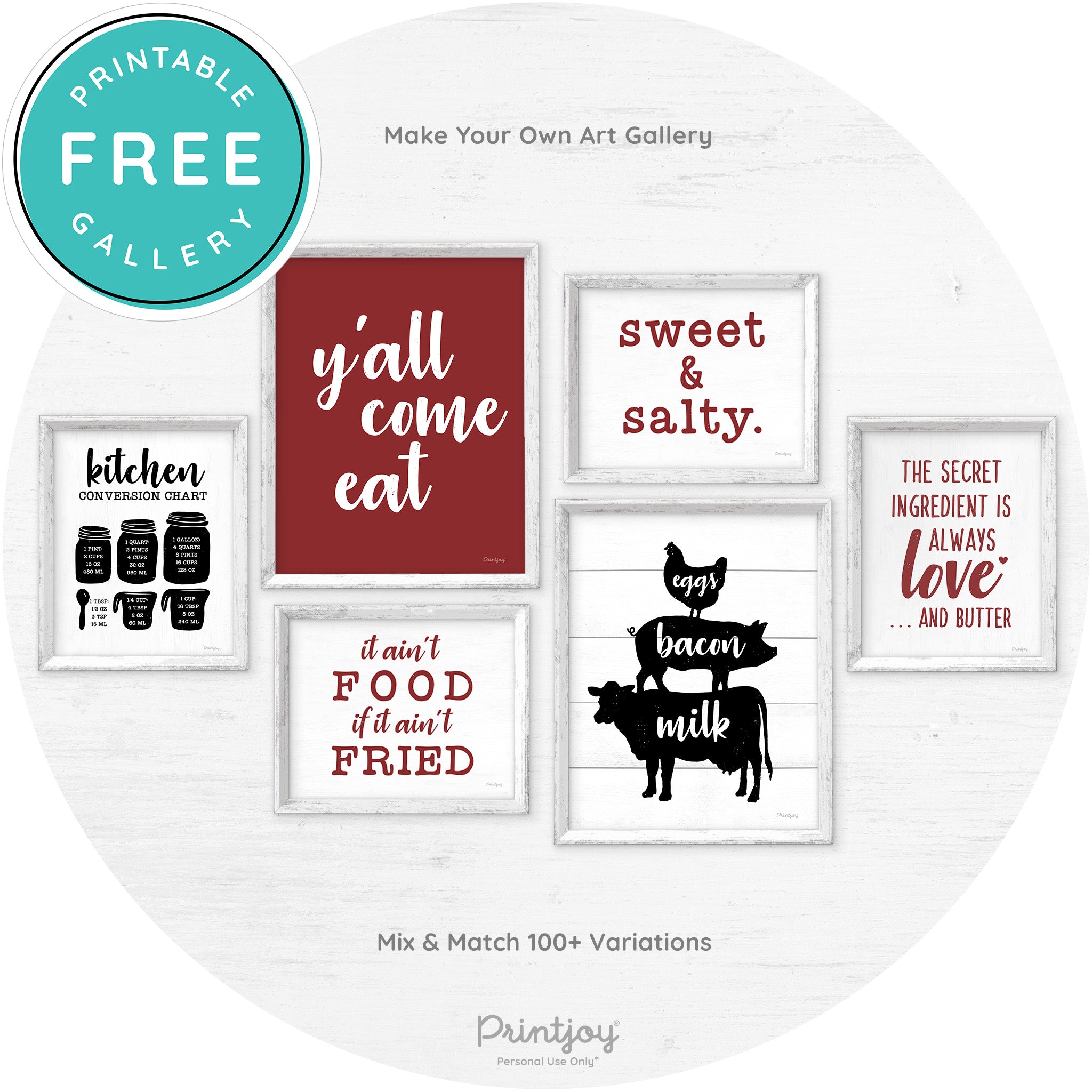 Y'all Come Eat Southern Kitchen Farmhouse Wall Art Free Printable - Printjoy