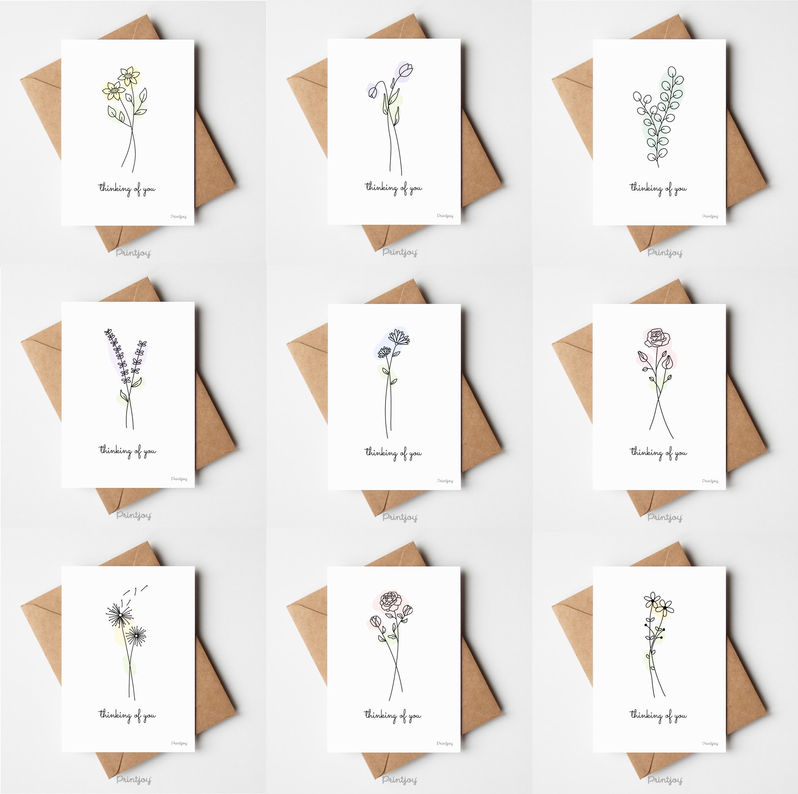 Thinking Of You Greeting Card Lovely Floral Line Art Free Printable - Printjoy