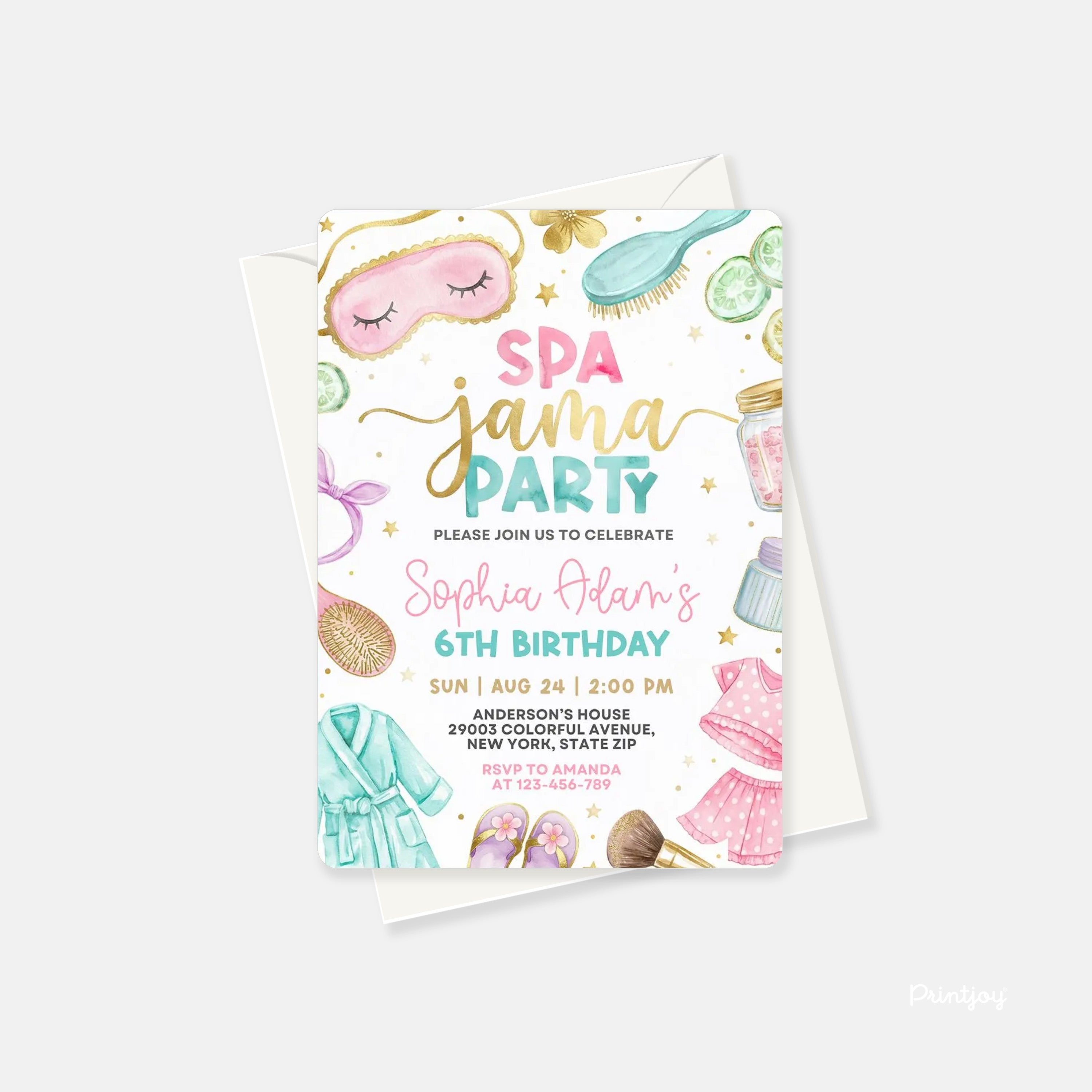 Girls Spa Jama Pamper Party Glow Party Fun Invite Printable - Printjoy