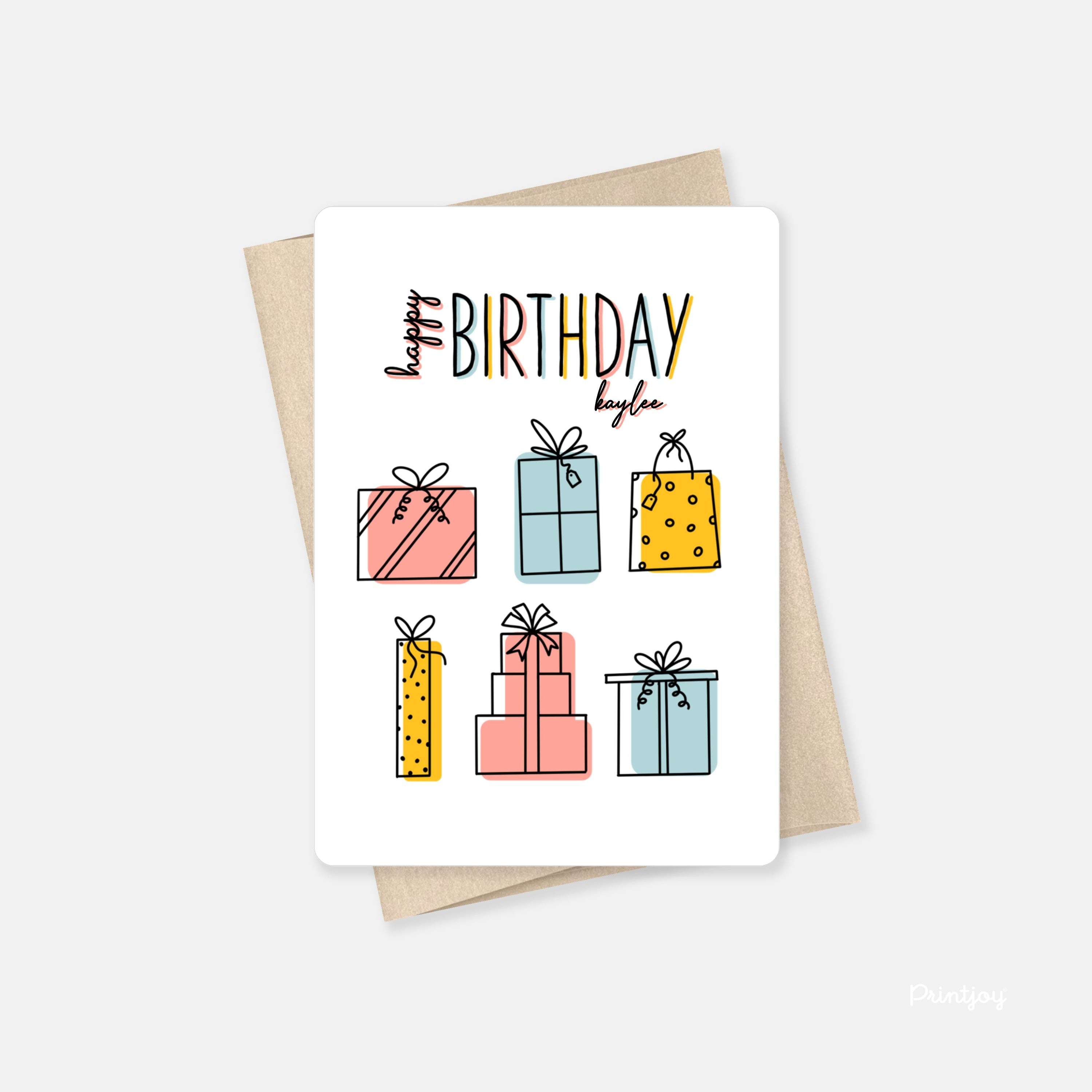 Fun Line Art Happy Birthday Party Invite Minimal Card - Printjoy