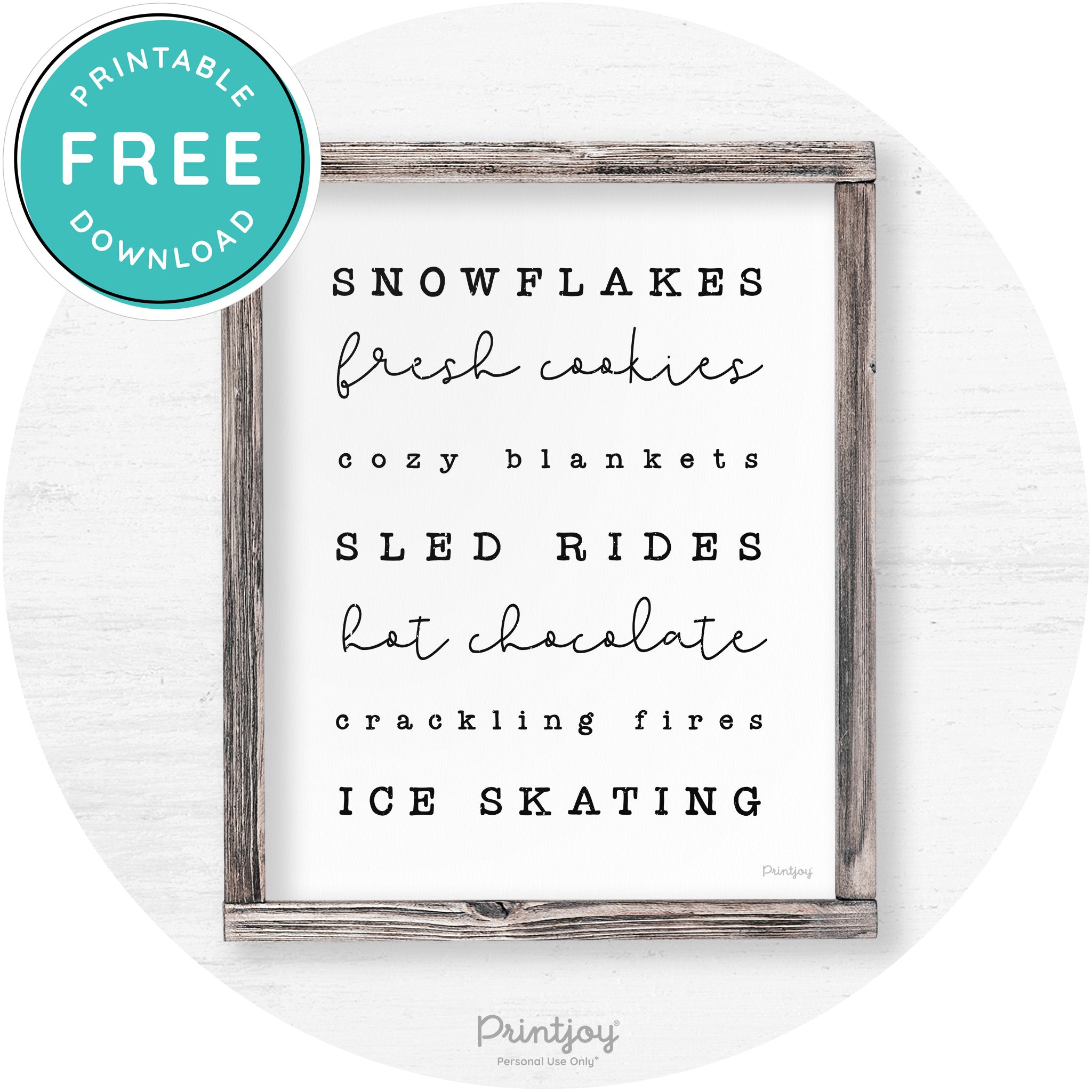 Winter Favorite Things Rustic Farmhouse Wall Art Decor Free Printable - Printjoy