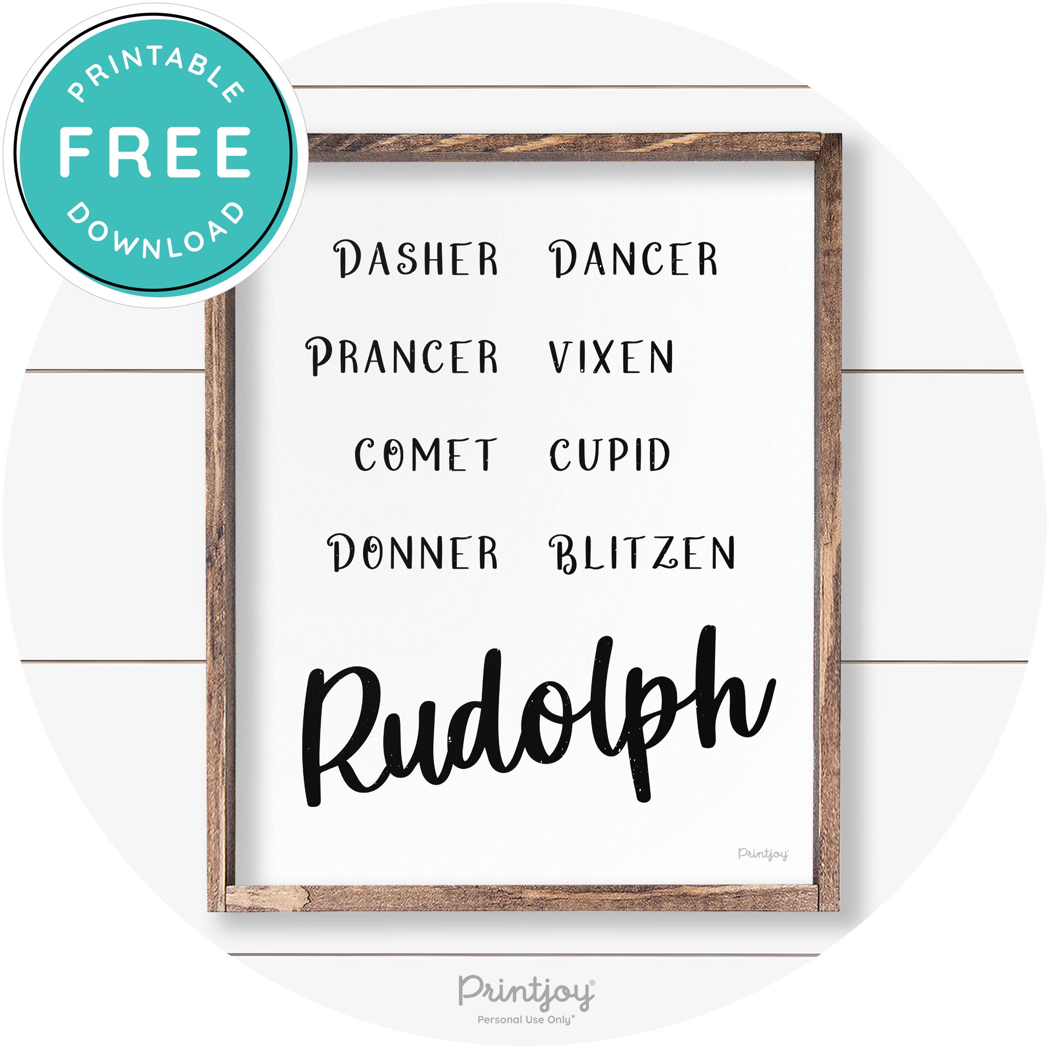 Rudolph Reindeer Christmas Farmhouse Wall Art Decor Free Printable - Printjoy
