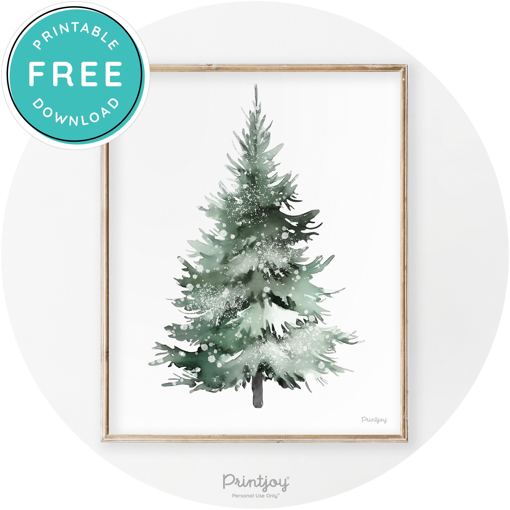 Snowy Christmas Tree Watercolor Transitional Wall Art Free Printable