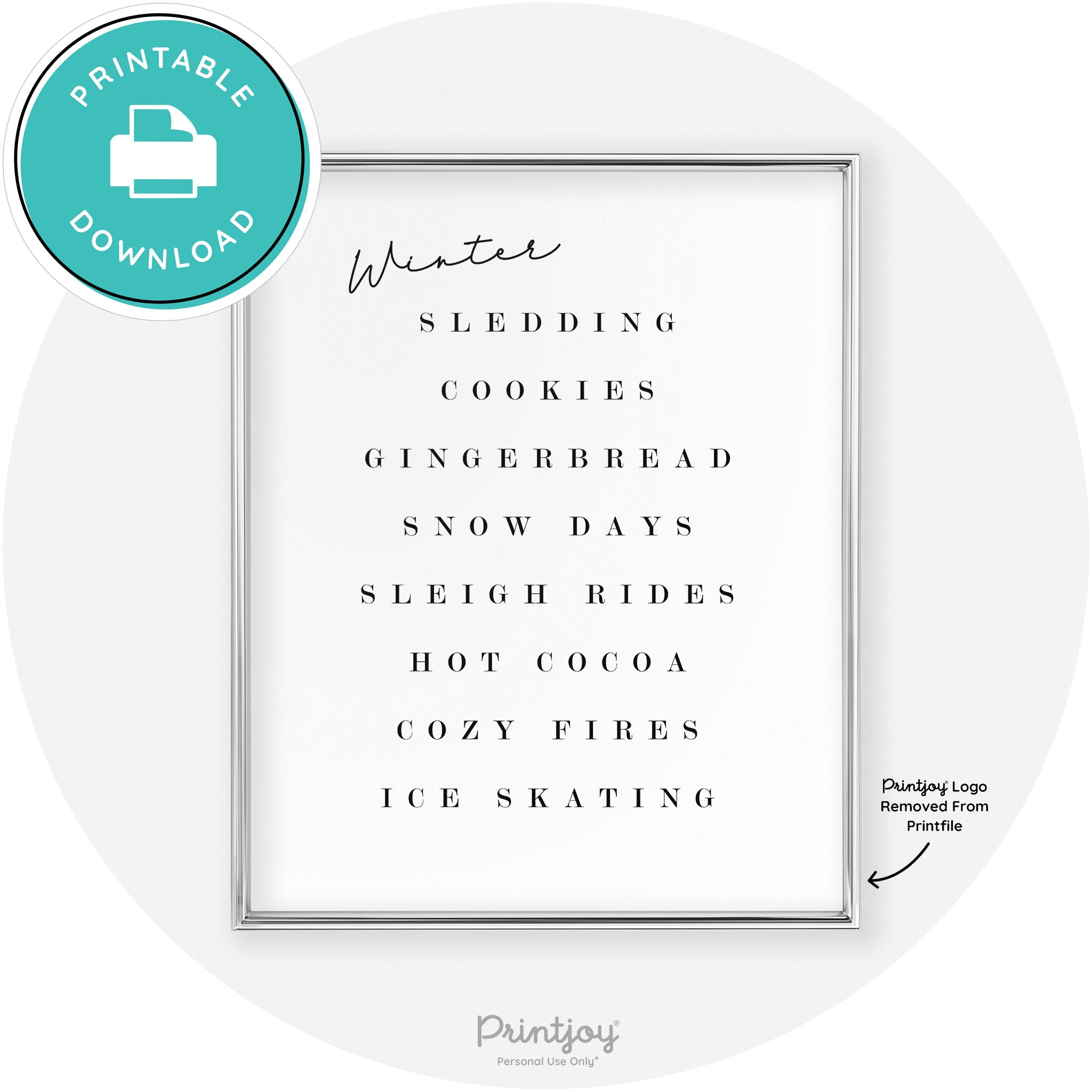 Winter Favorite Things Modern Chic Wall Art Decor Free Printable - Printjoy