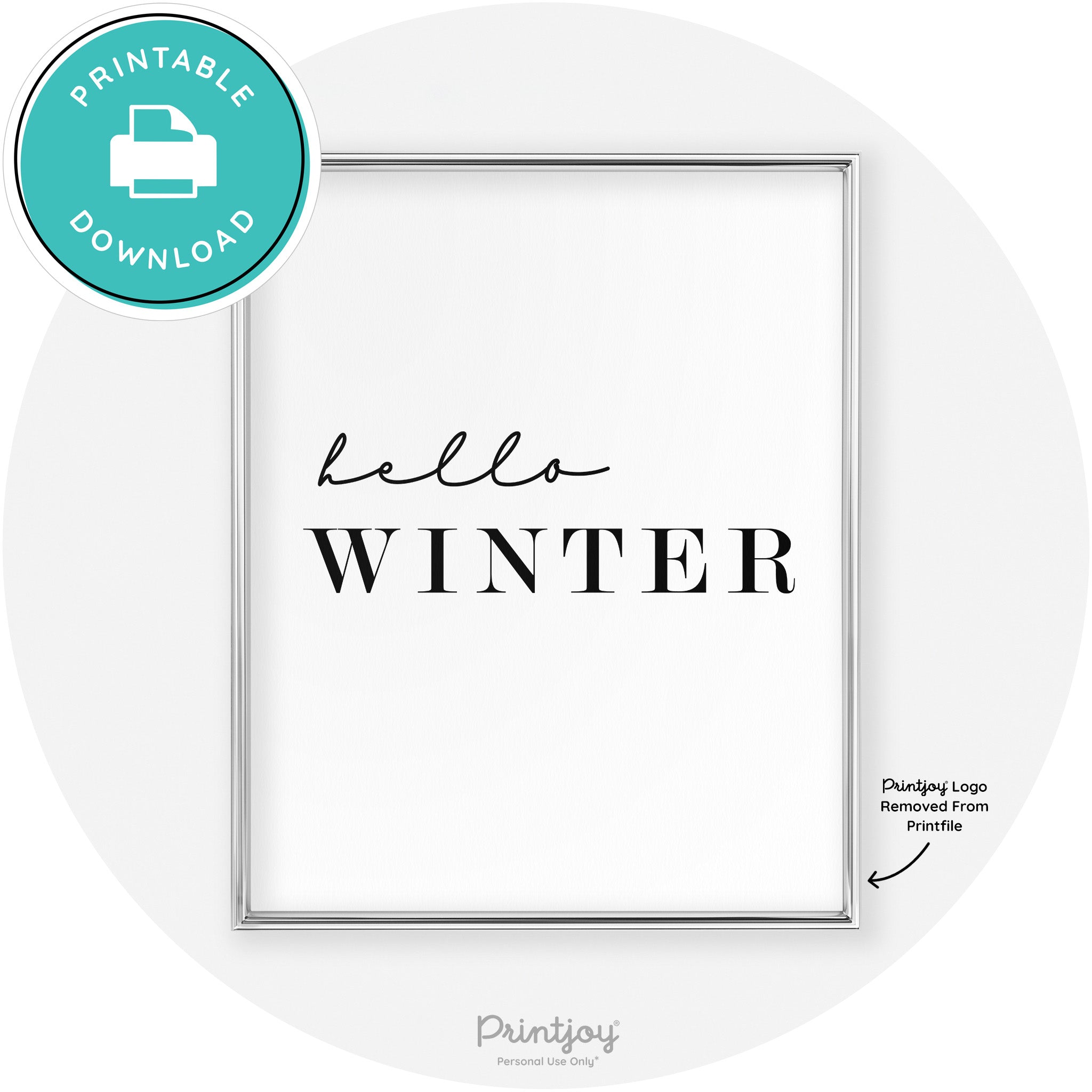 Hello Winter Cute Seasonal Modern Chic Wall Art Decor Free Printable - Printjoy