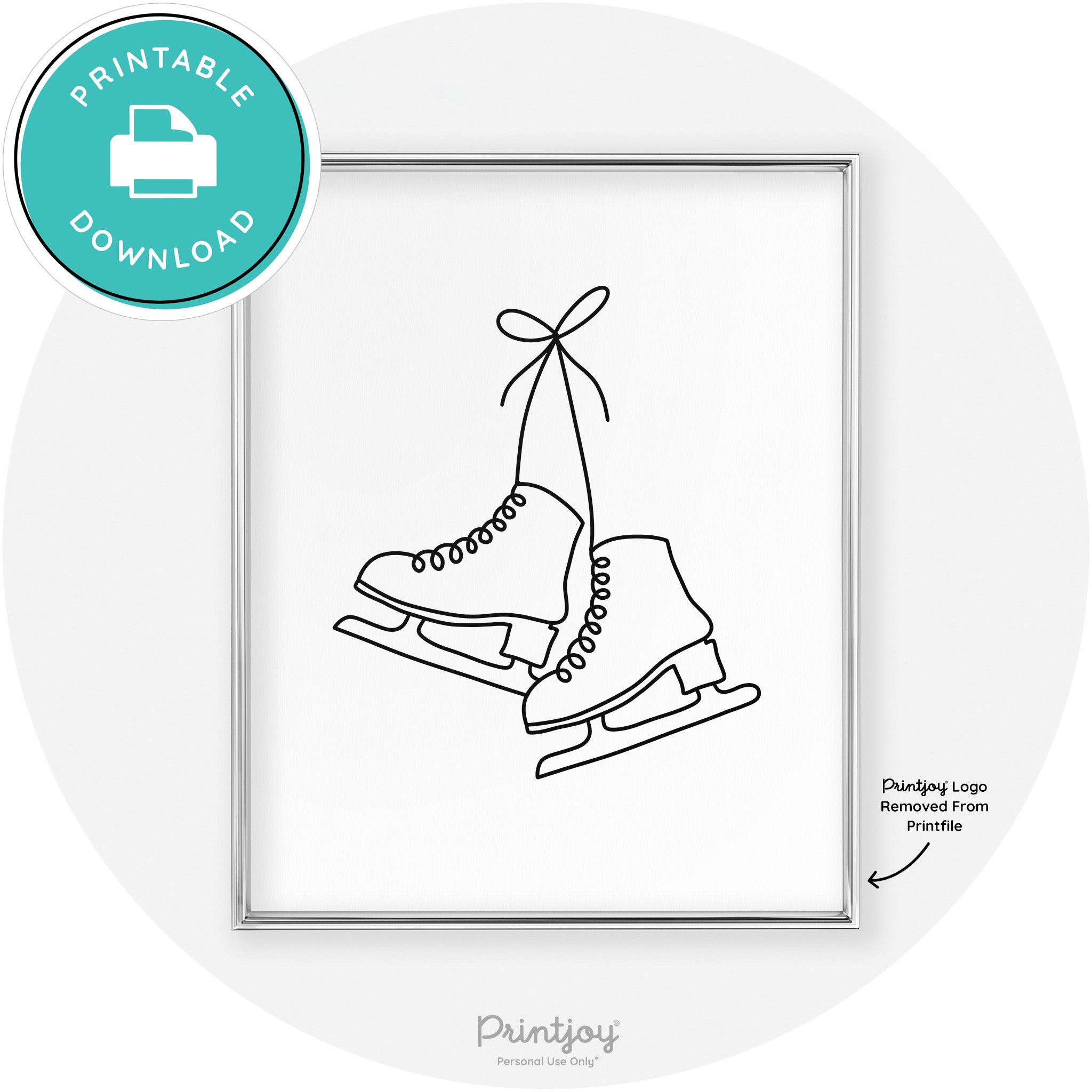 Ice Skates Line Art Cute Winter Modern Chic Wall Art Free Printable - Printjoy