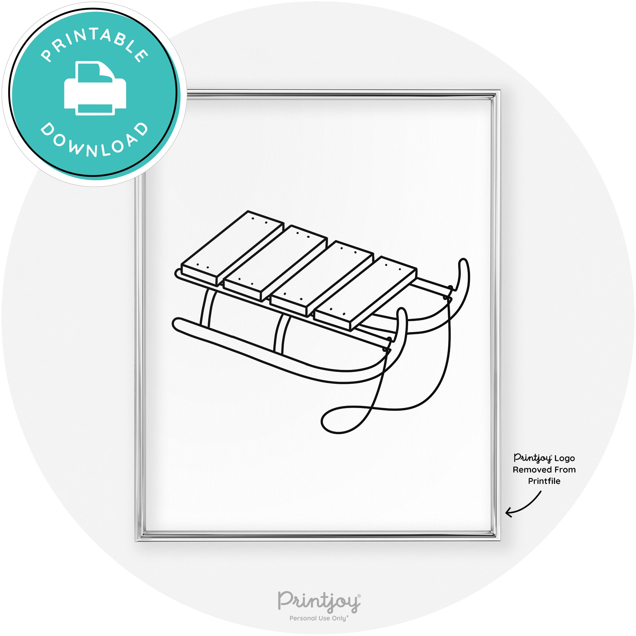 Sled Line Art Cute Simple Winter Chic Wall Art Decor Free Printable - Printjoy