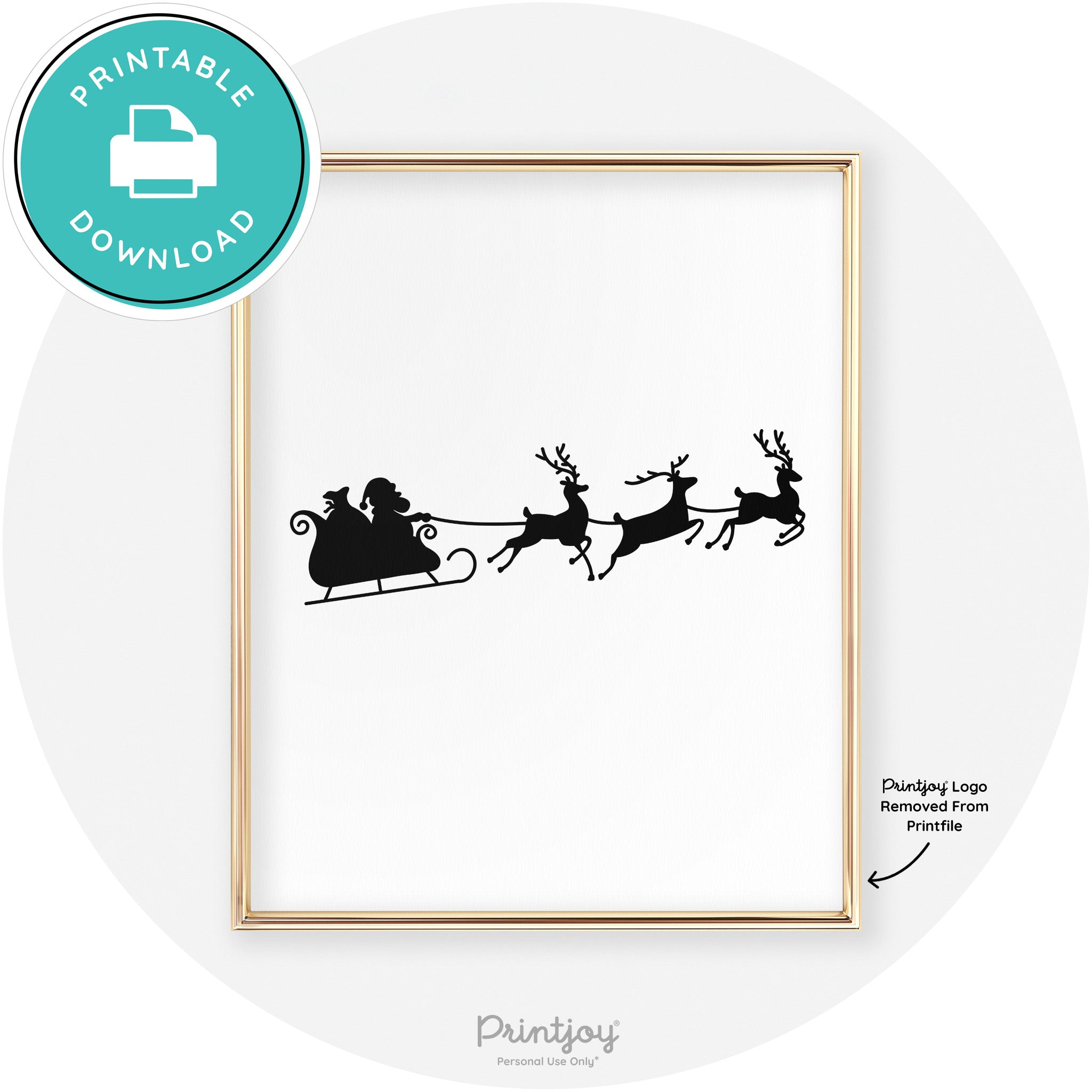 Santa Sleigh Reindeer Silhouette Cute Chic Wall Art Free Printable - Printjoy