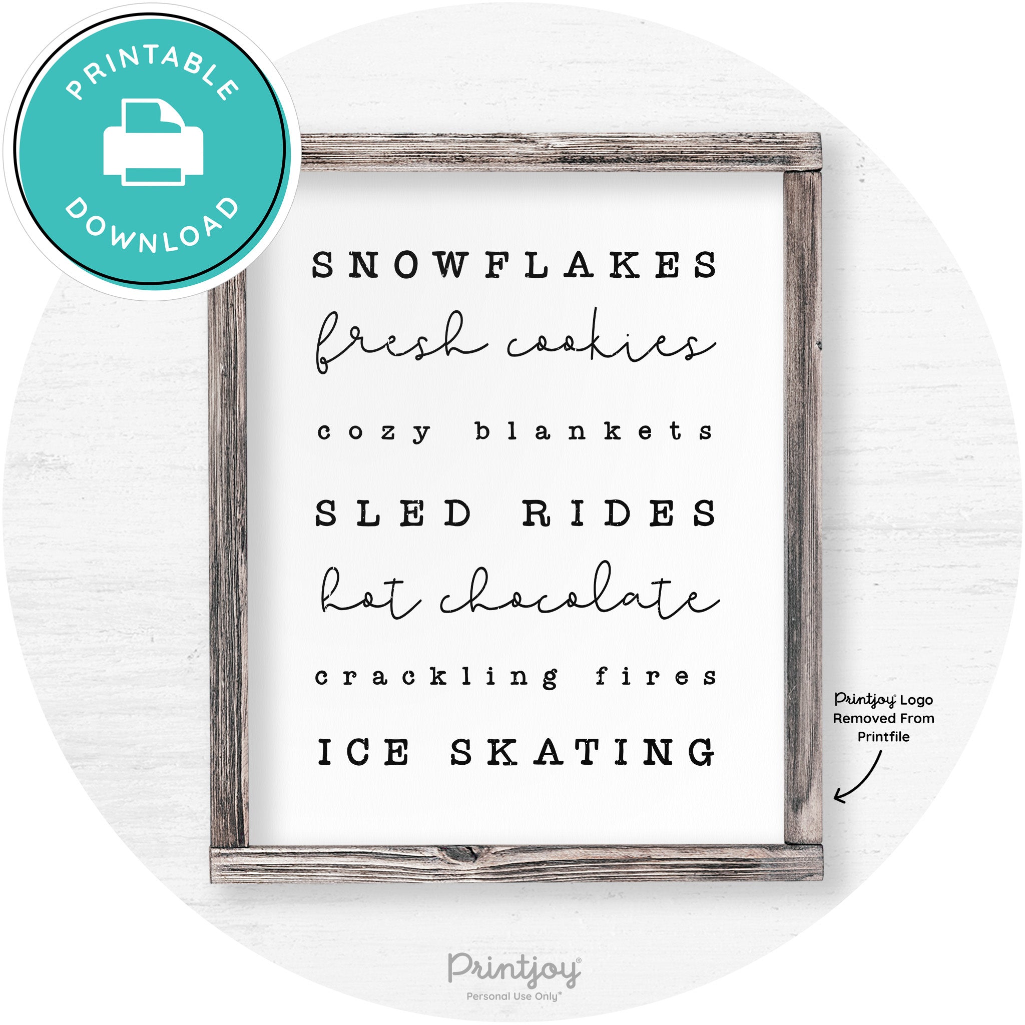 Winter Favorite Things Rustic Farmhouse Wall Art Decor Free Printable - Printjoy