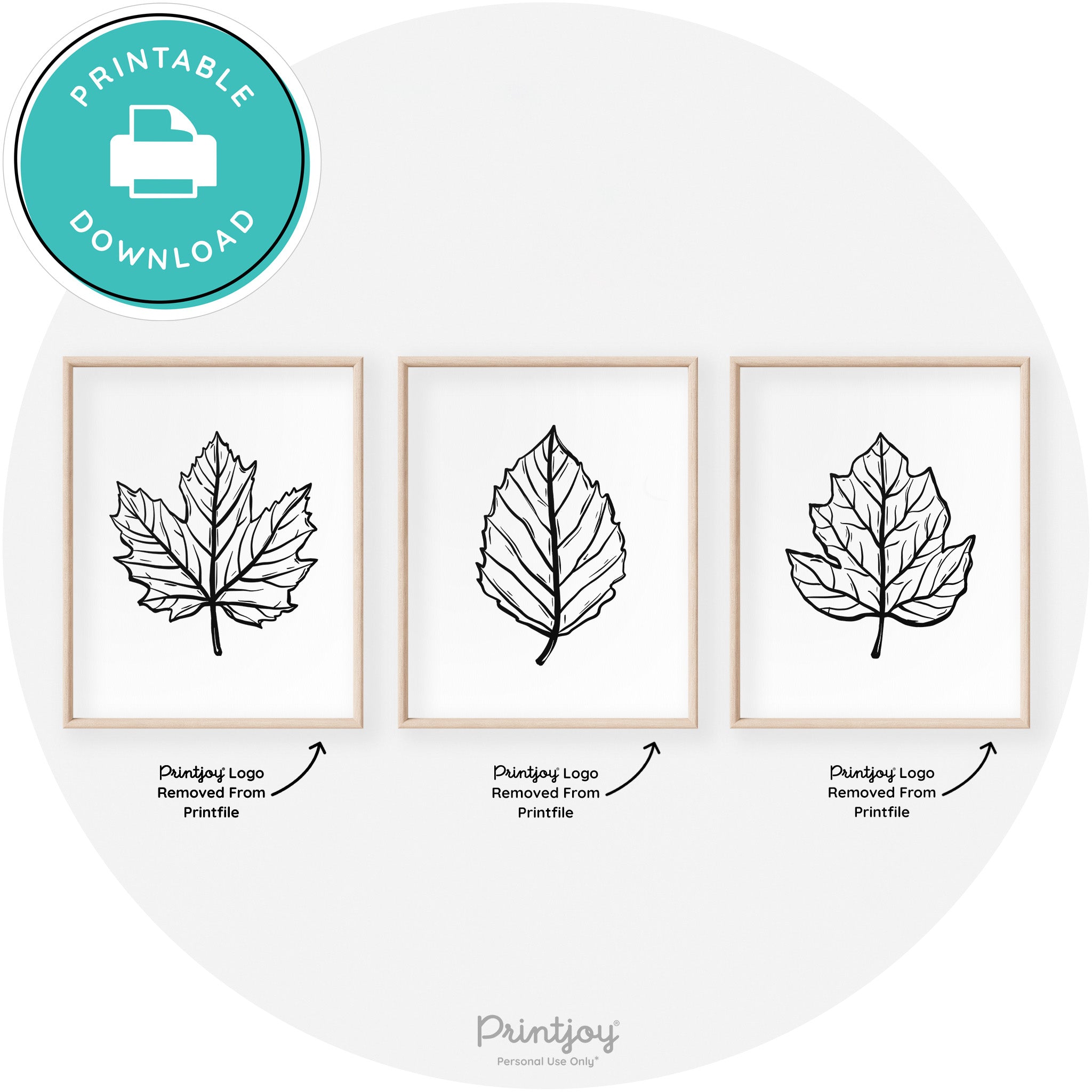 Fall Leaf Drawings Set of 3 Modern Transitional Wall Art Free Printable - Printjoy
