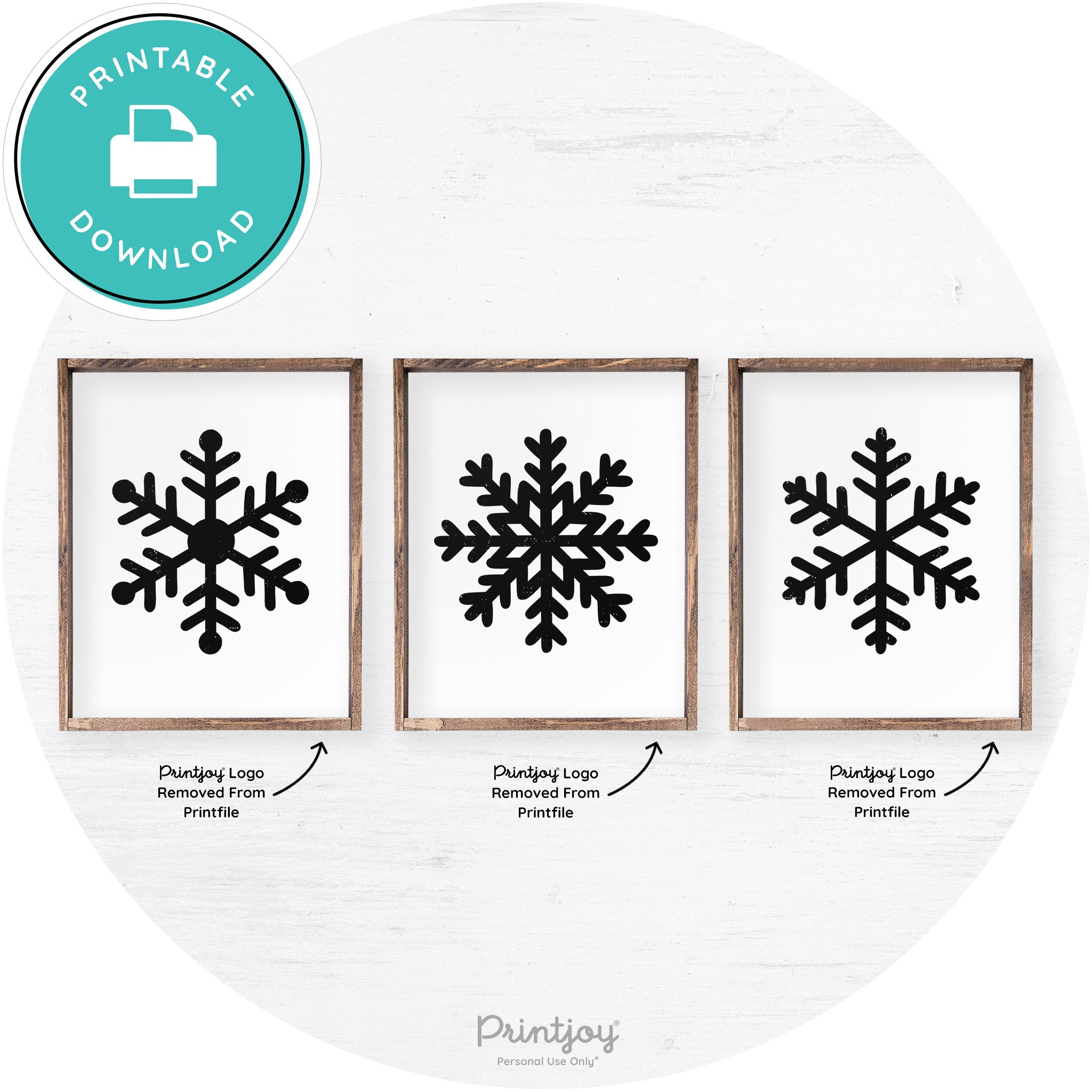 Snowflake Silhouettes Set Of 3 Christmas Farmhouse Art Free Printable - Printjoy