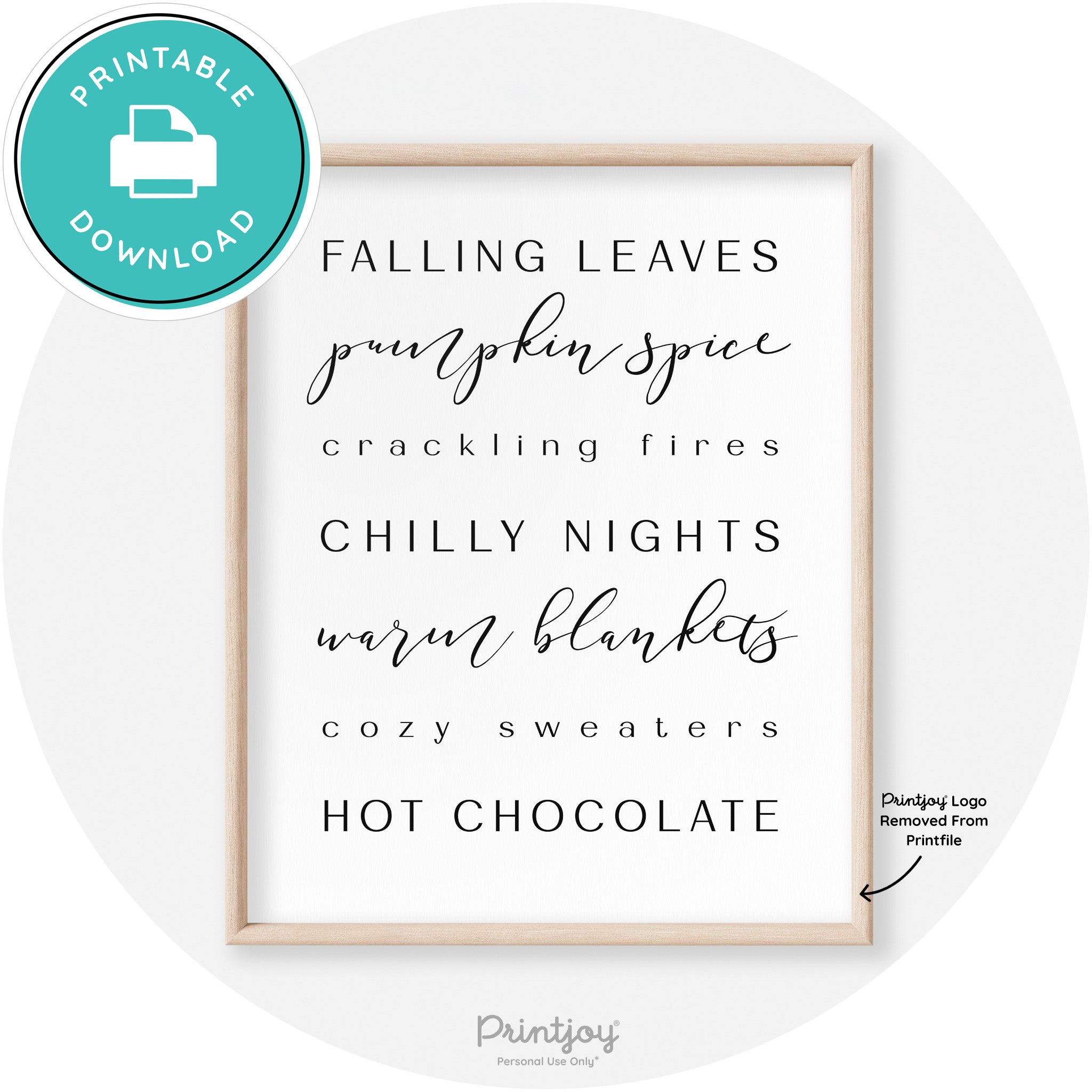 Fall Favorite Things Modern Transitional Decor Wall Art Free Printable - Printjoy