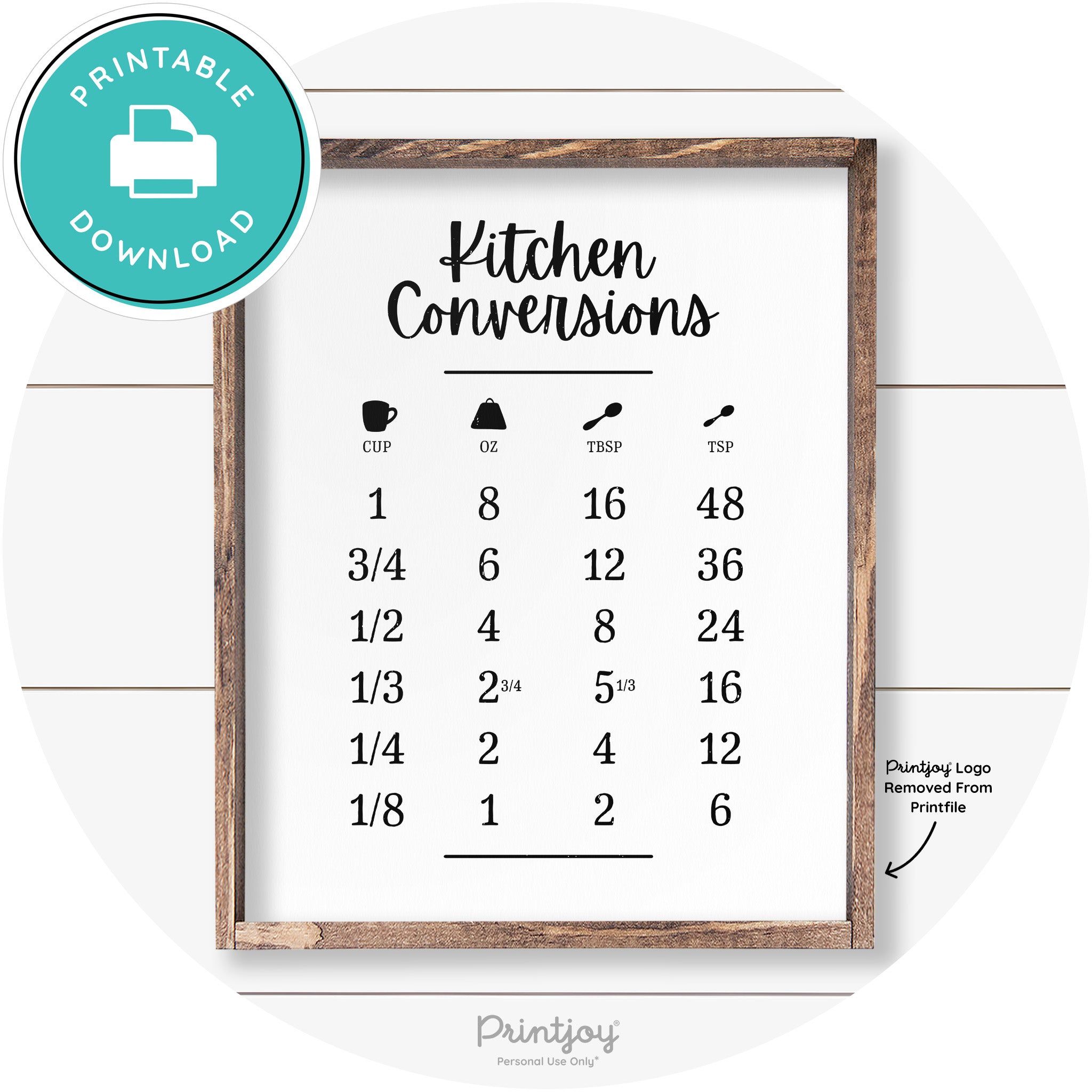 Kitchen Conversions Measuring Guide Farmhouse Art Free Printable
