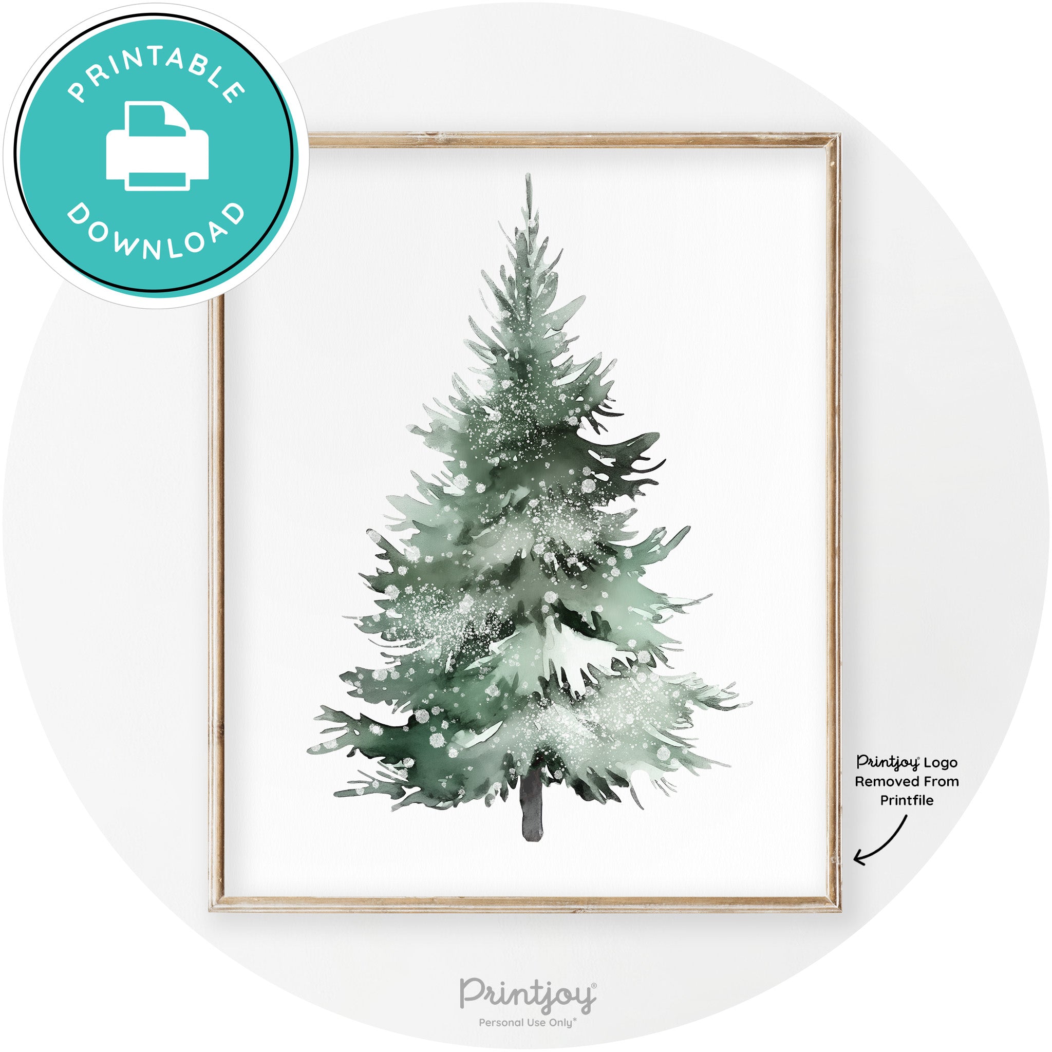 Snowy Christmas Tree Watercolor Transitional Wall Art Free Printable
