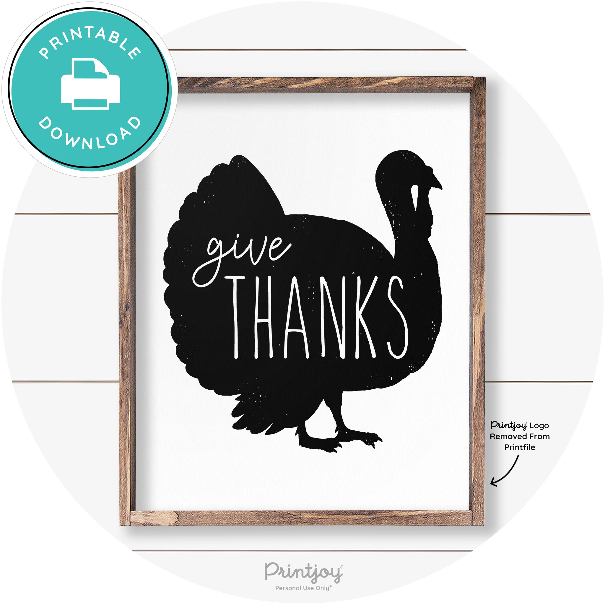 Give Thanks Turkey Thanksgiving Farmhouse Wall Art Free Printable - Printjoy