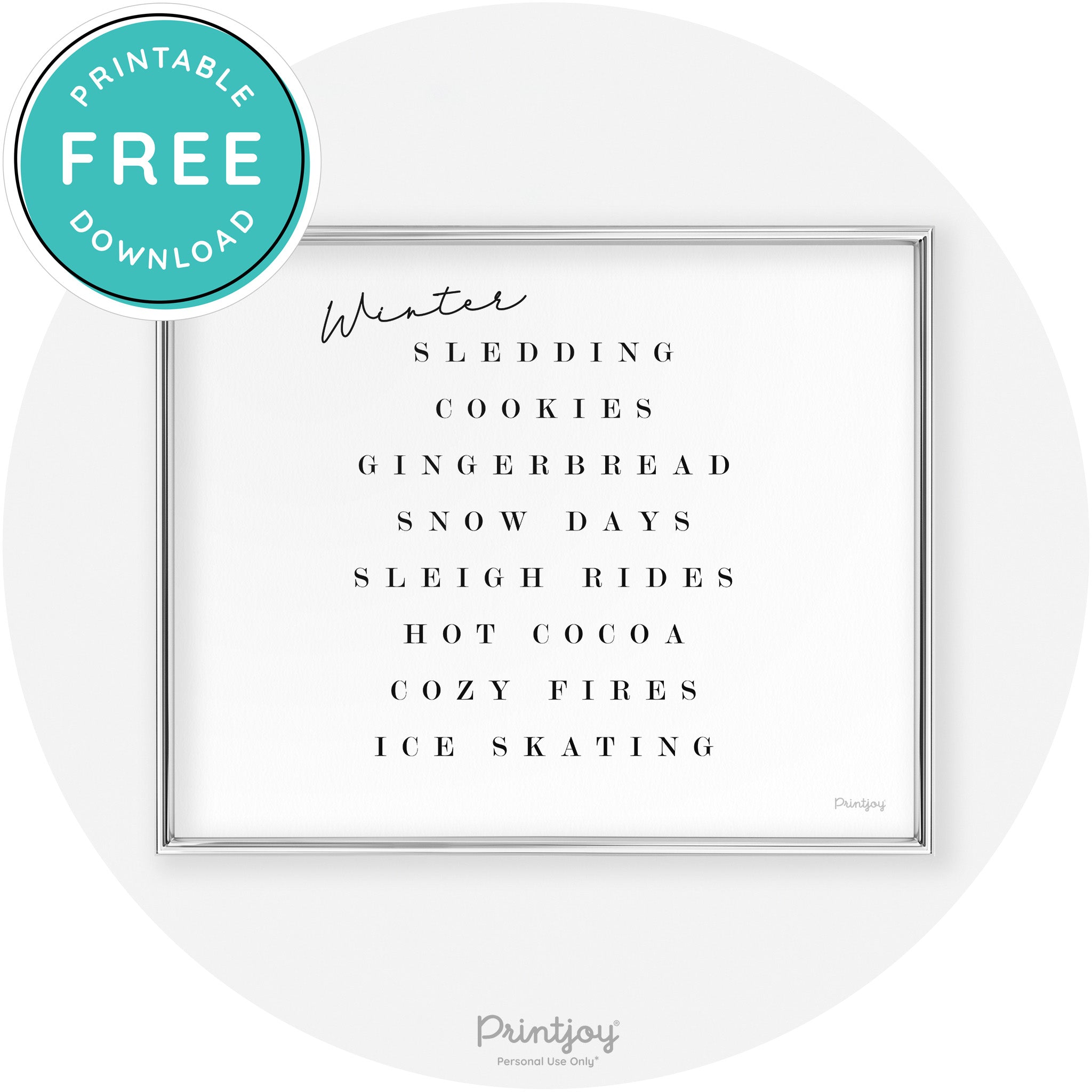 Winter Favorite Things Modern Chic Wall Art Decor Free Printable - Printjoy