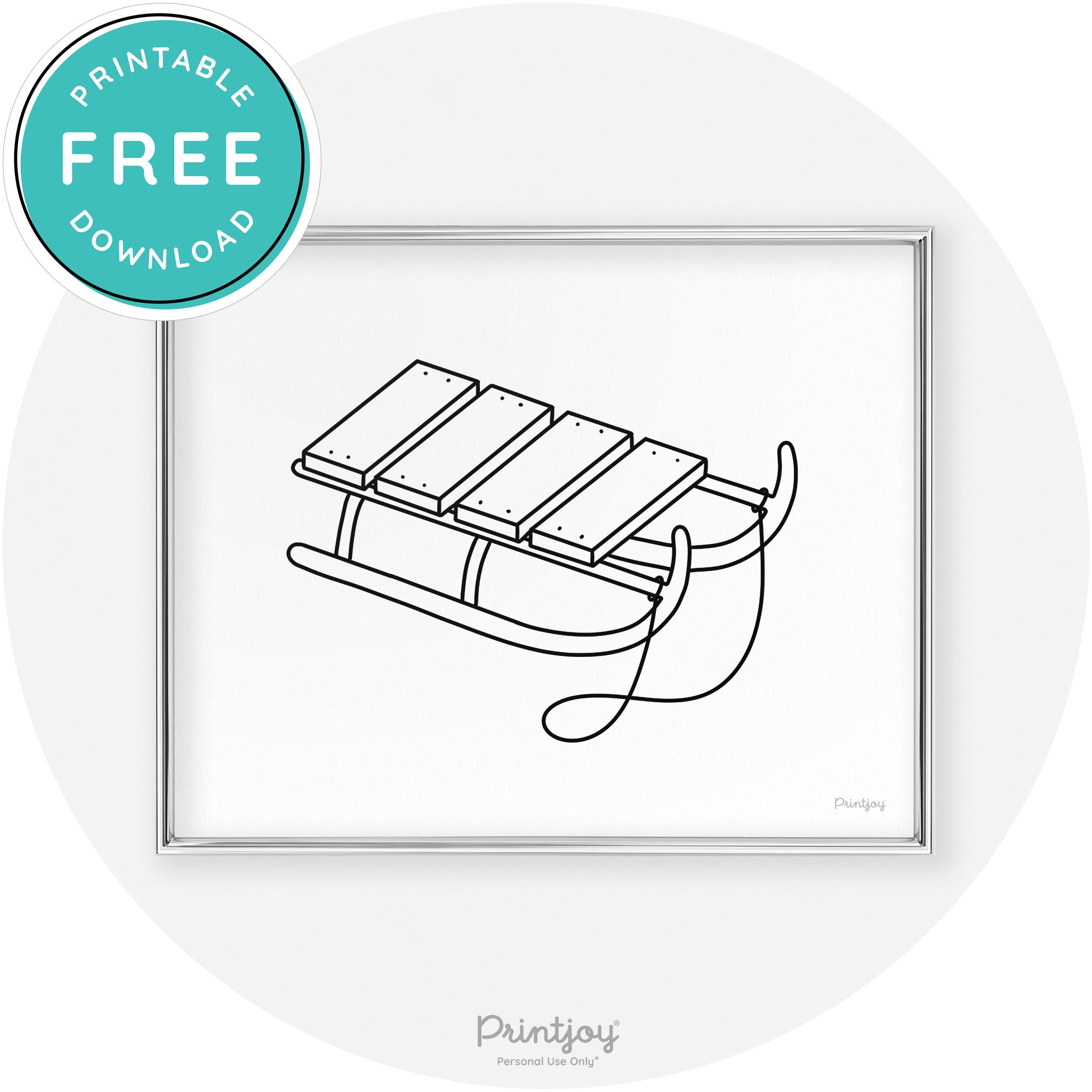 Sled Line Art Cute Simple Winter Chic Wall Art Decor Free Printable - Printjoy
