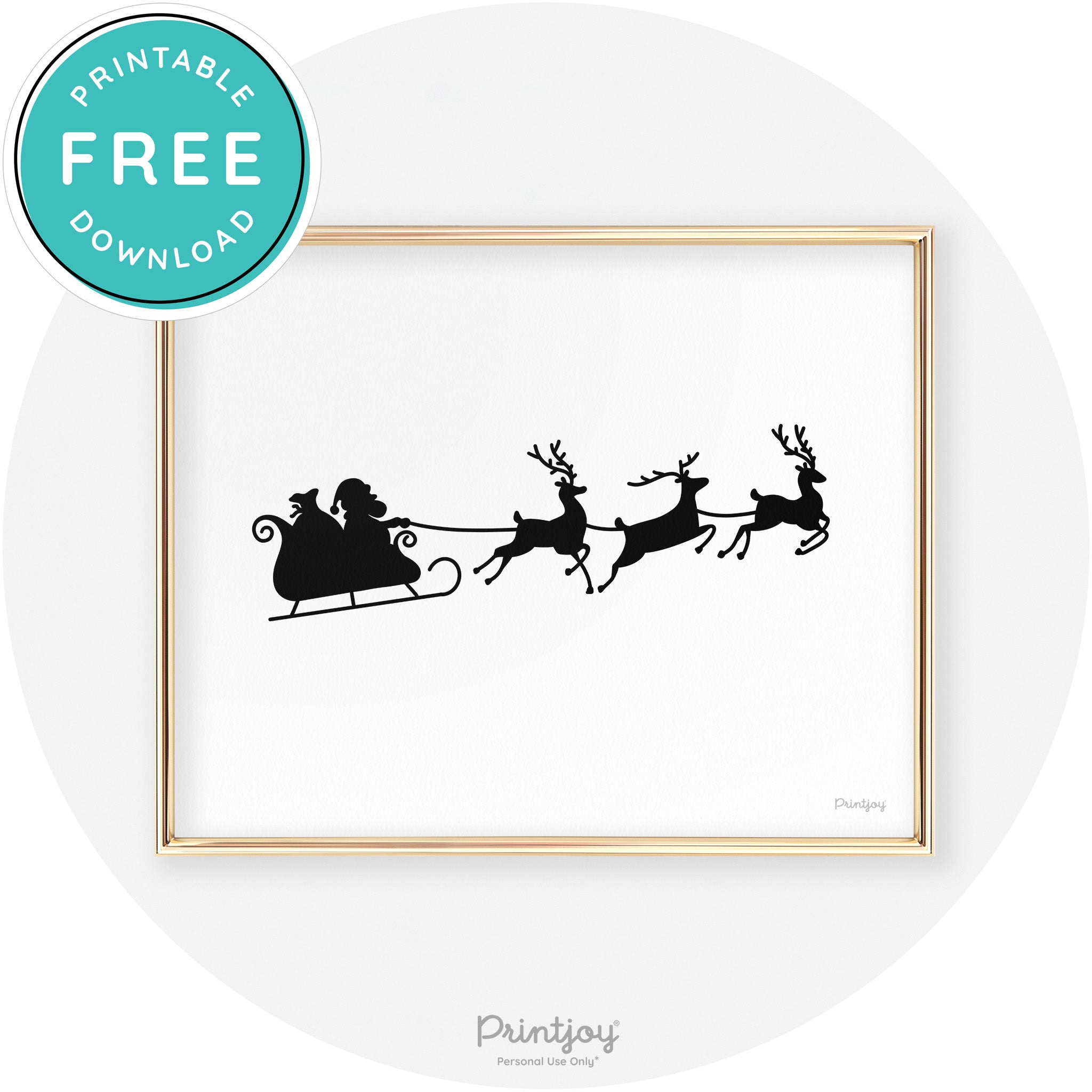 Santa Sleigh Reindeer Silhouette Cute Chic Wall Art Free Printable - Printjoy