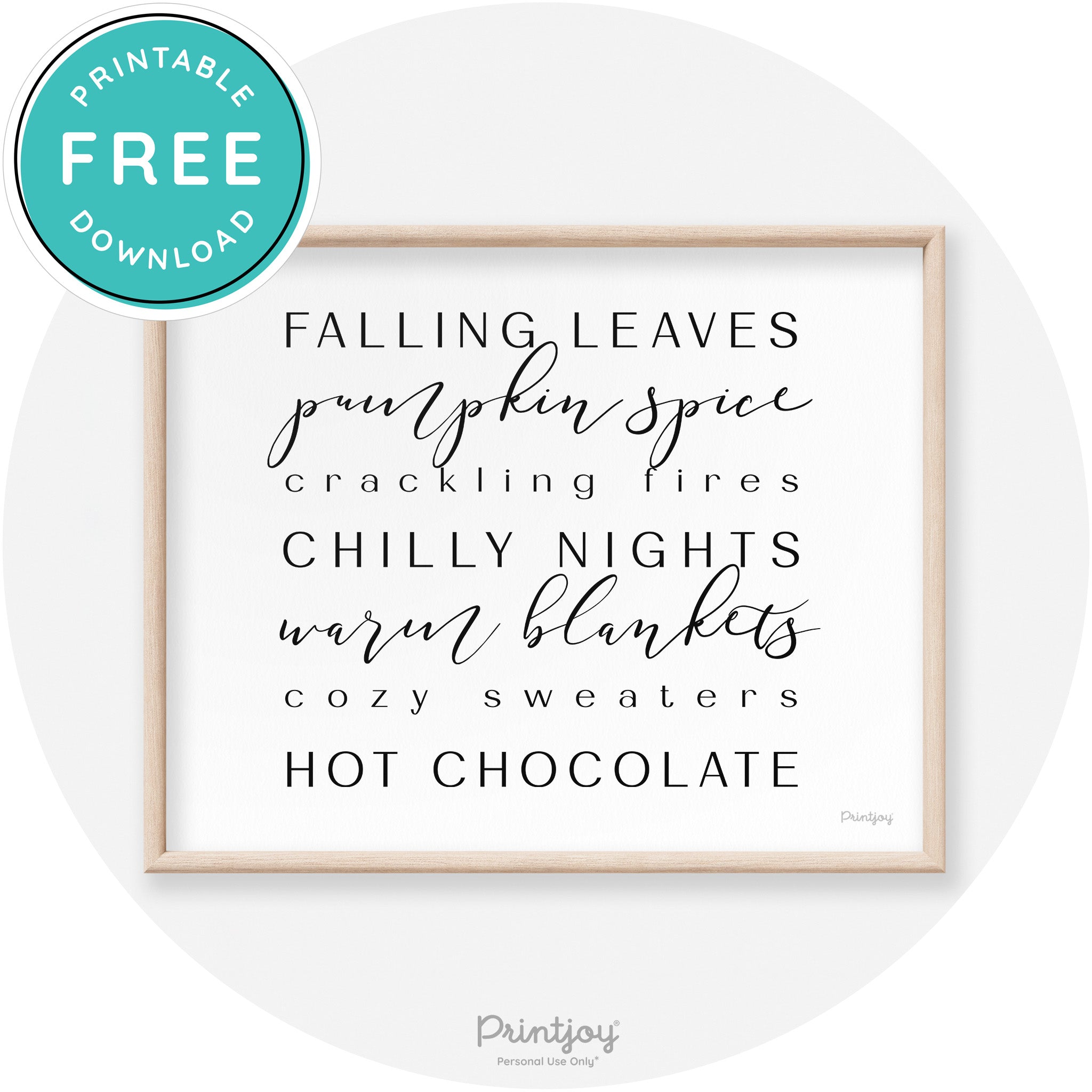 Fall Favorite Things Modern Transitional Decor Wall Art Free Printable - Printjoy