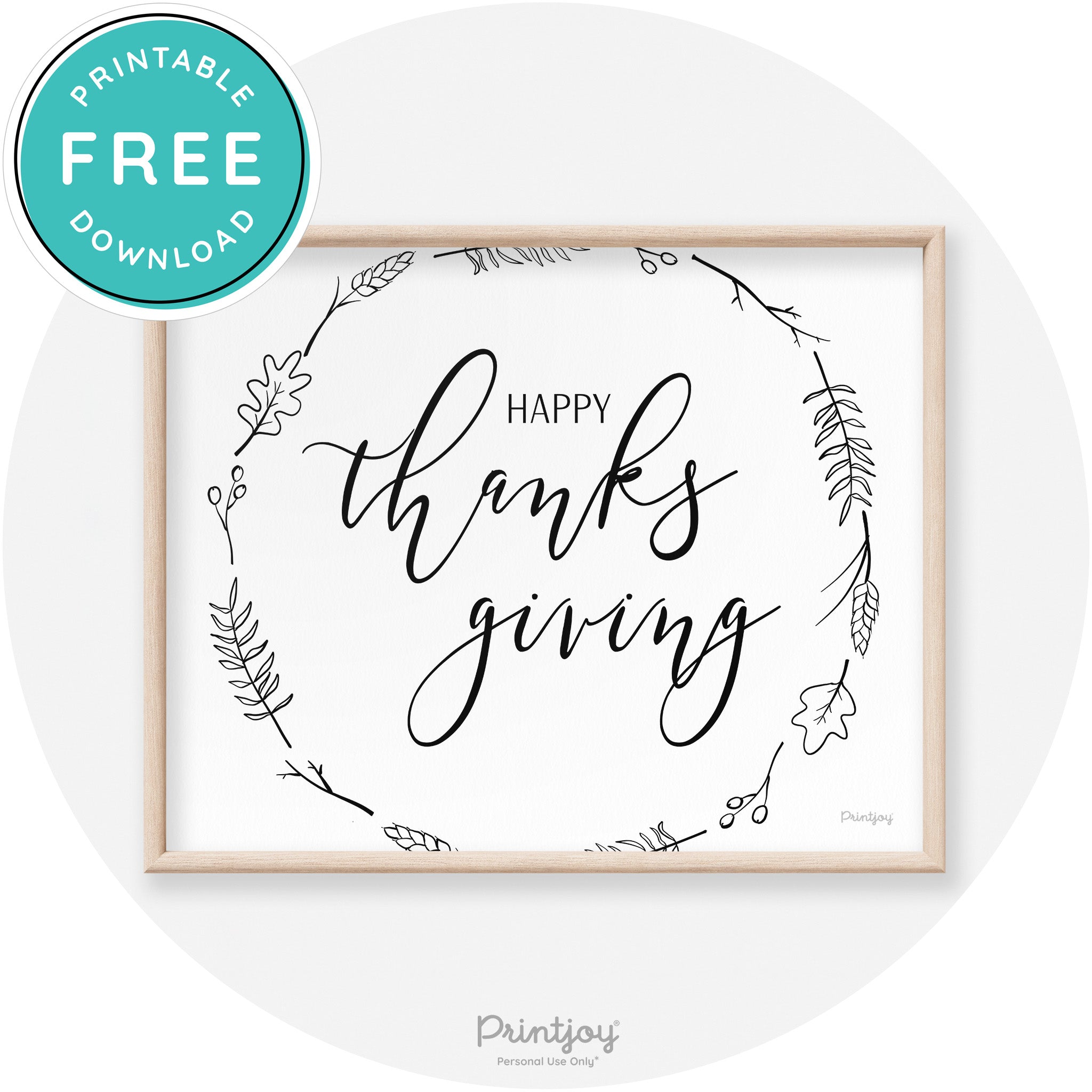Happy Thanksgiving Wreath Transitional Wall Art Decor Free Printable - Printjoy