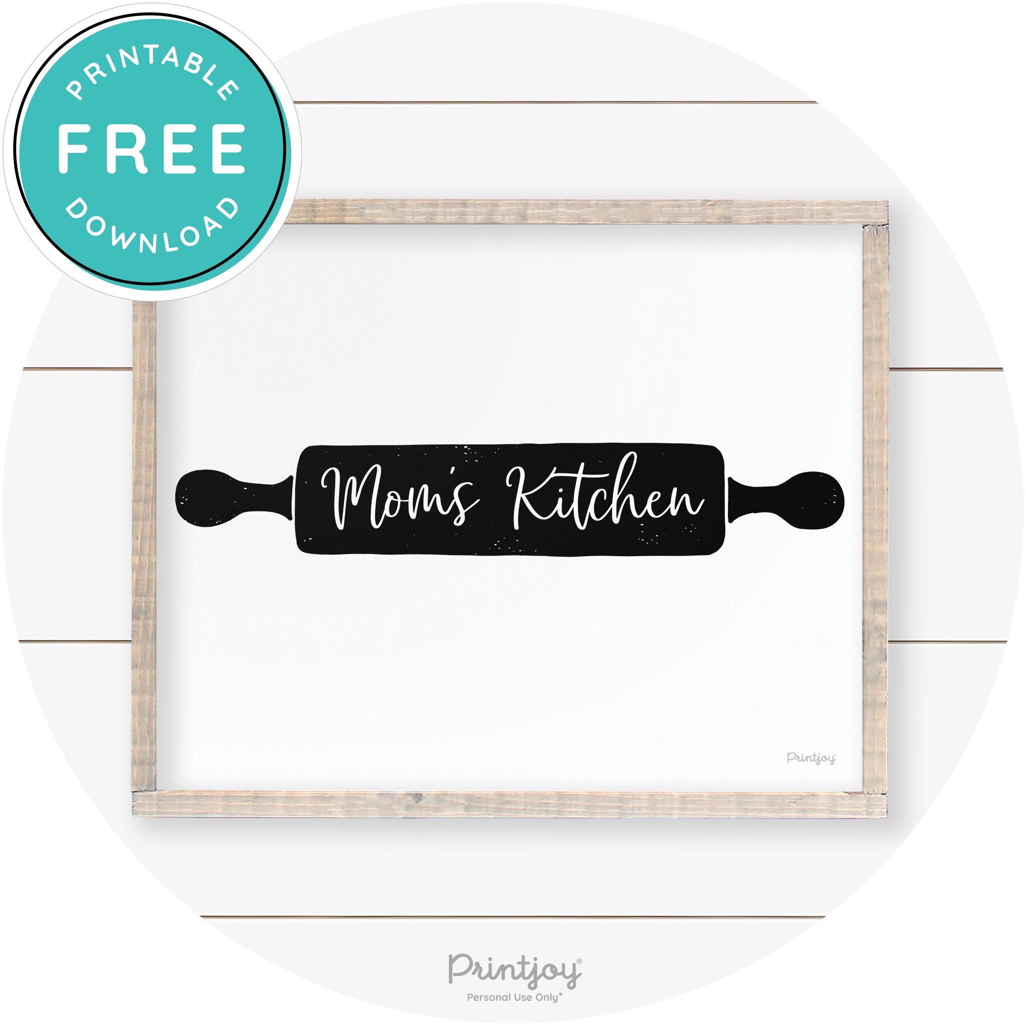 Mom's Kitchen Rolling Pin Cute Farmhouse Wall Art Free Printable - Printjoy