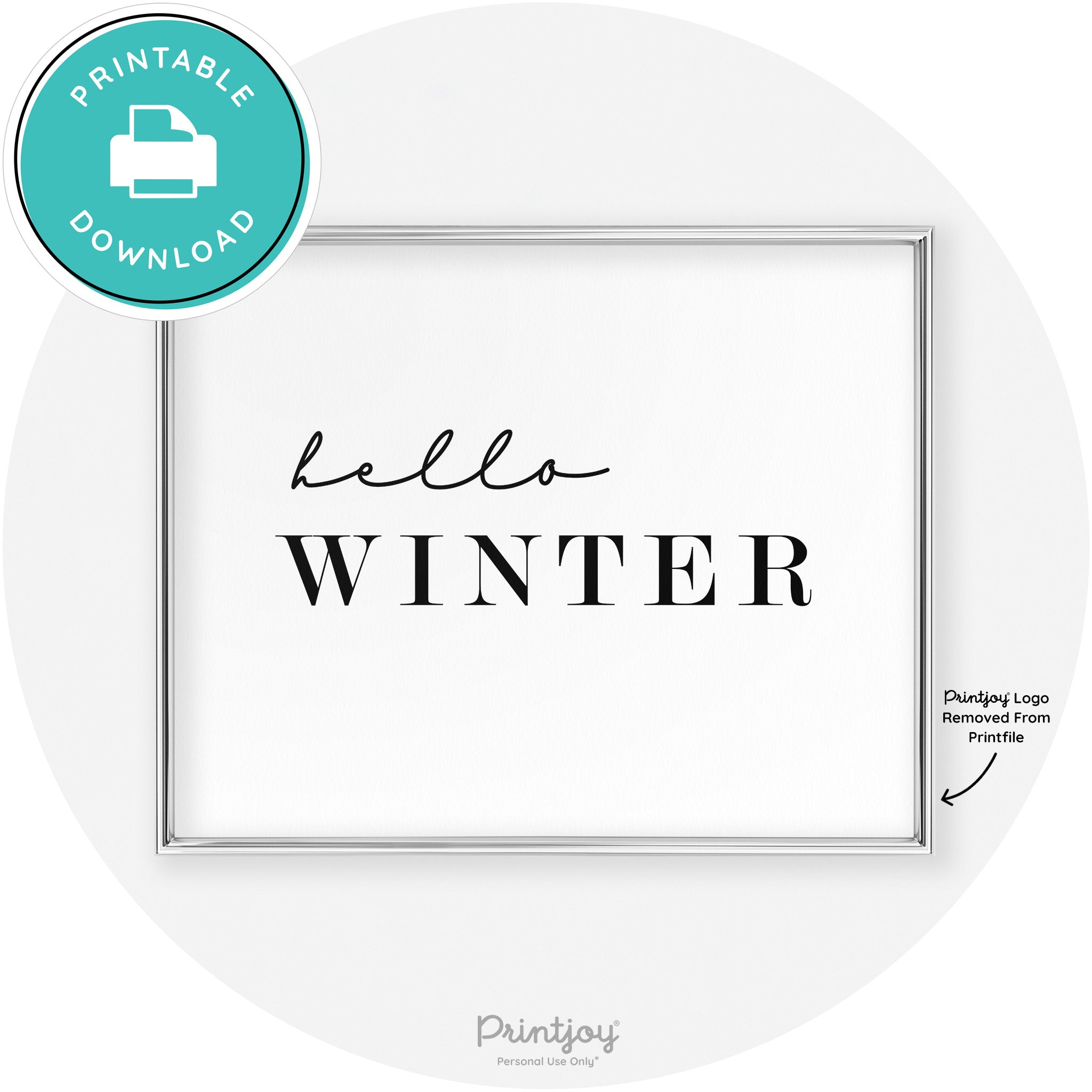 Hello Winter Cute Seasonal Modern Chic Wall Art Decor Free Printable - Printjoy
