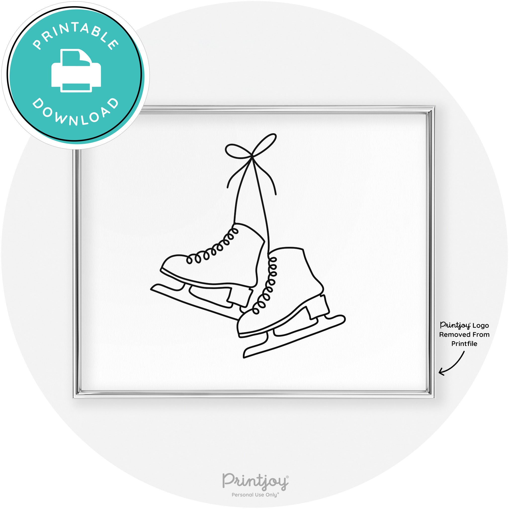 Ice Skates Line Art Cute Winter Modern Chic Wall Art Free Printable - Printjoy