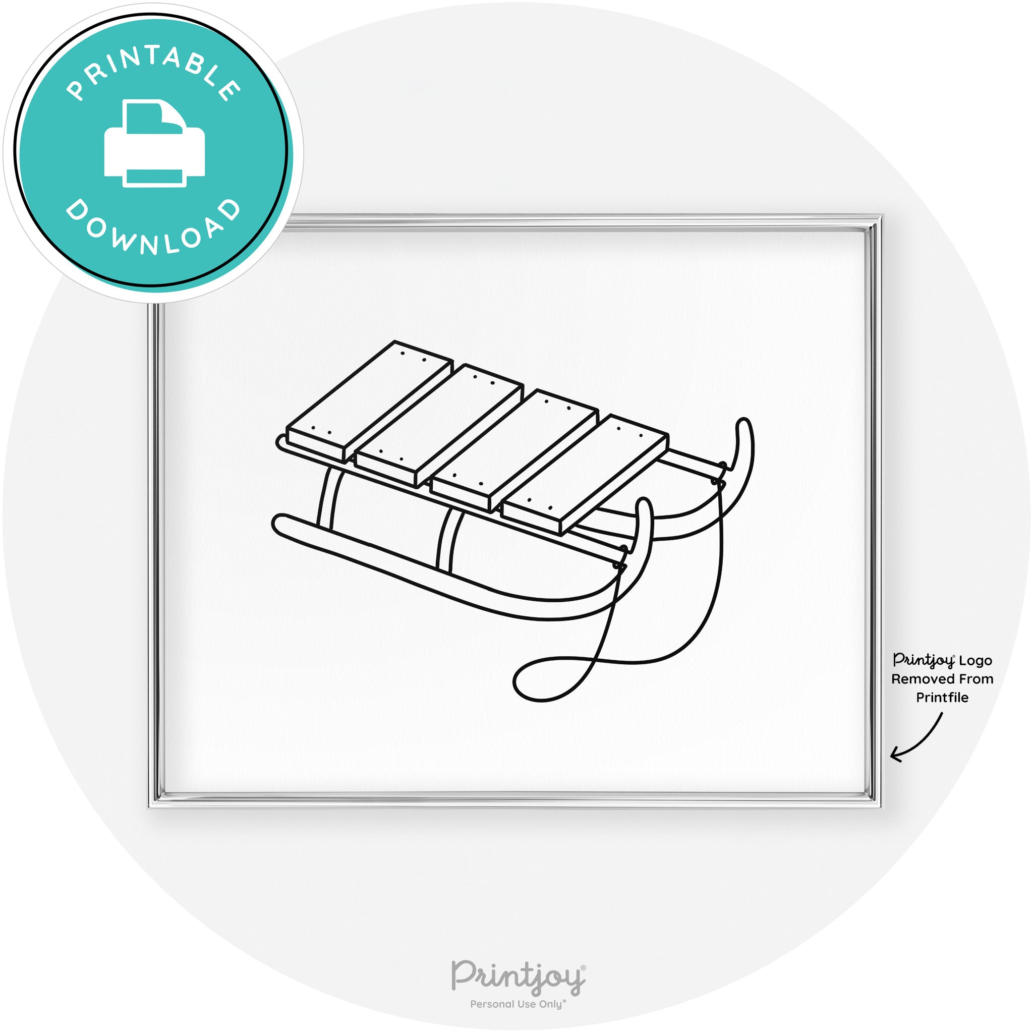 Sled Line Art Cute Simple Winter Chic Wall Art Decor Free Printable - Printjoy
