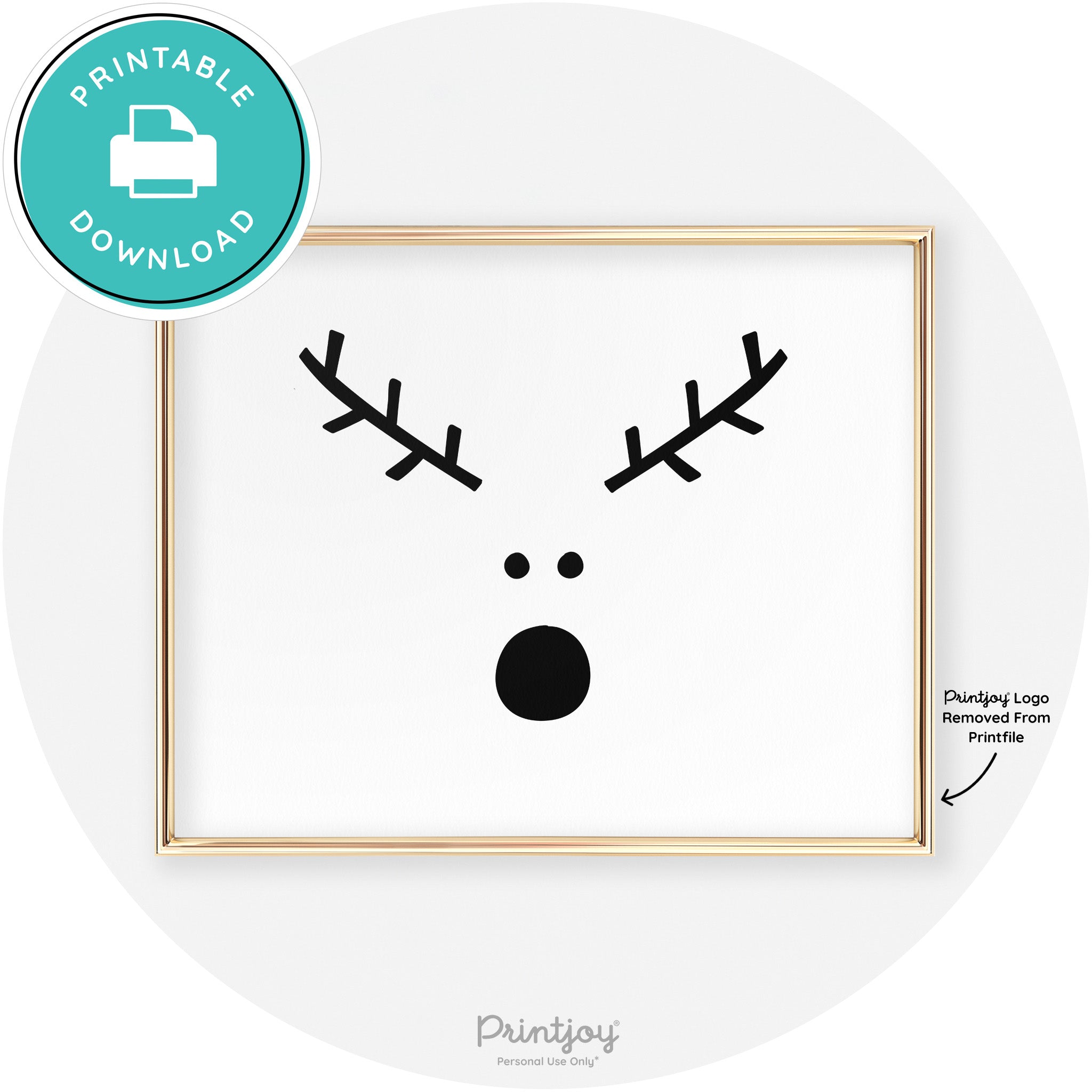 Simple Rudolph Reindeer Face Cute Chic Wall Art Free Printable - Printjoy