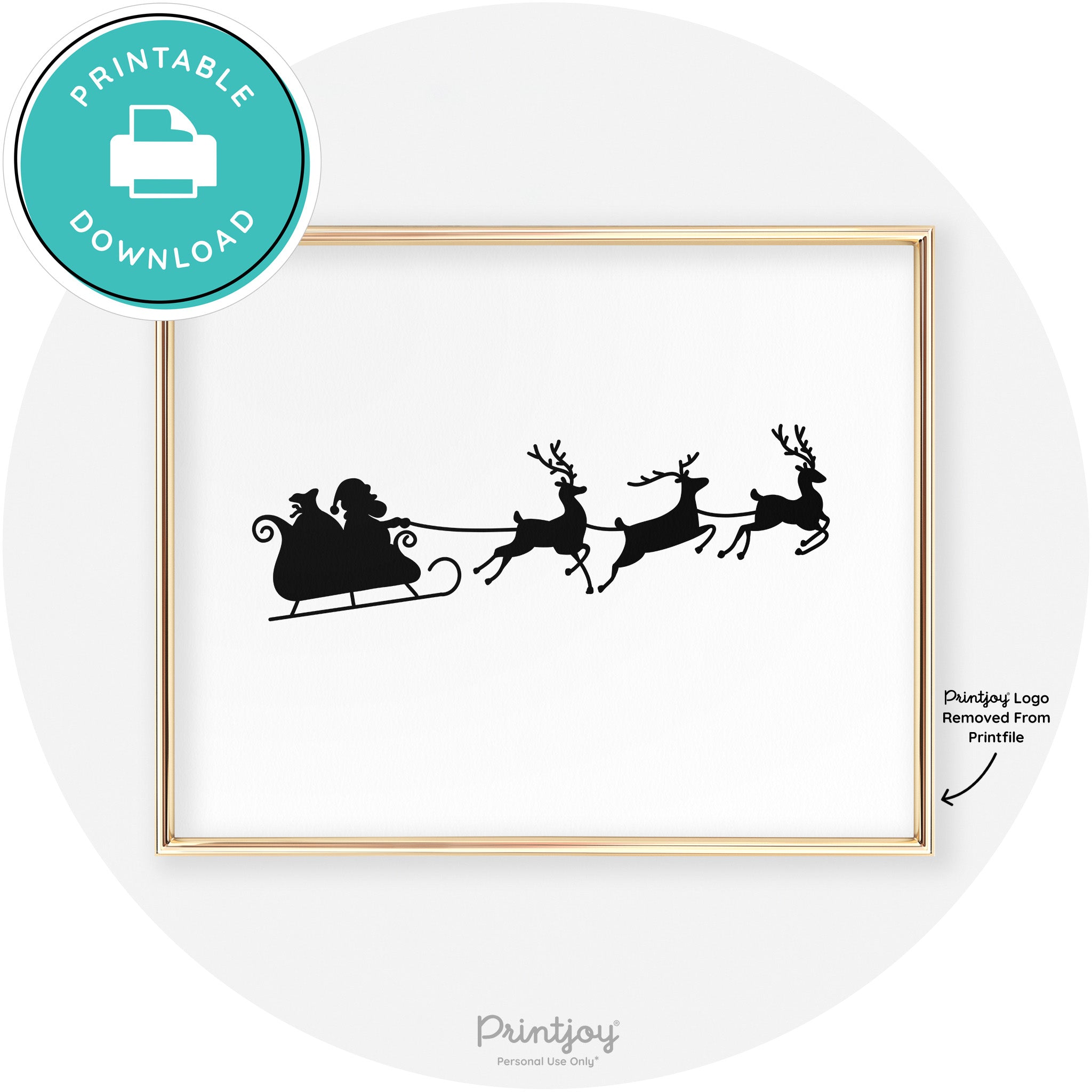 Santa Sleigh Reindeer Silhouette Cute Chic Wall Art Free Printable - Printjoy