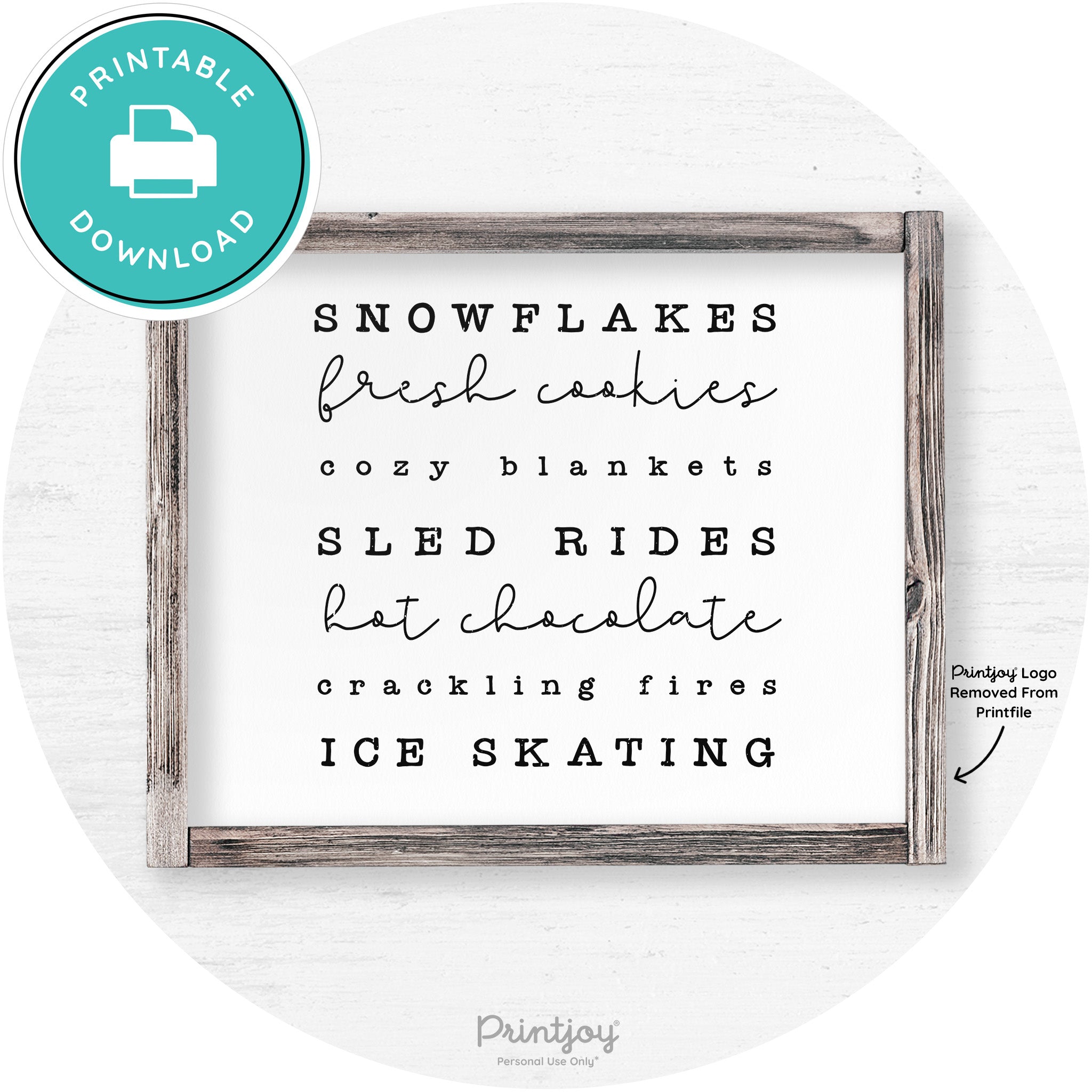 Winter Favorite Things Rustic Farmhouse Wall Art Decor Free Printable - Printjoy