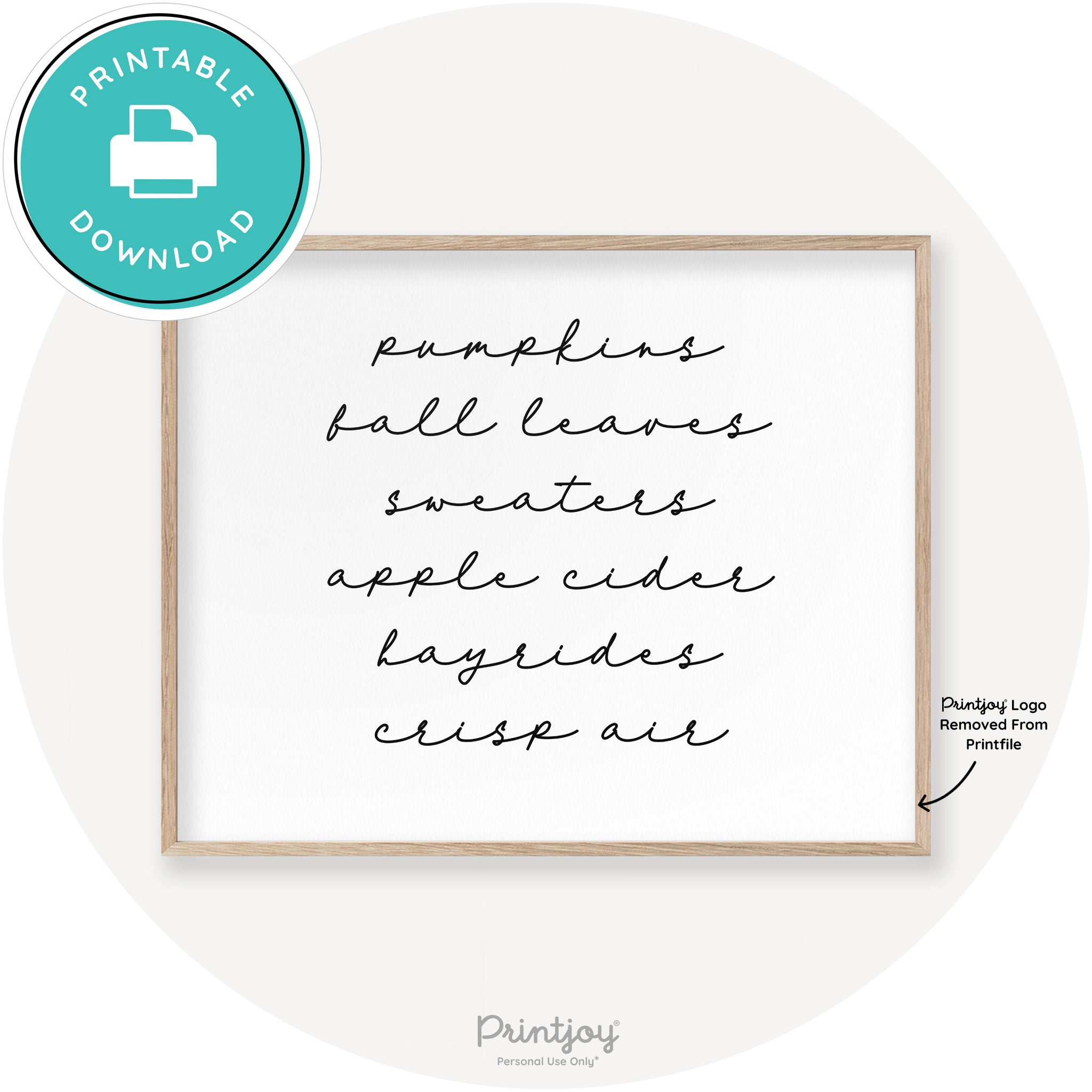 Fall Favorite Things Cute Modern Chic Decor Wall Art Printable - Printjoy