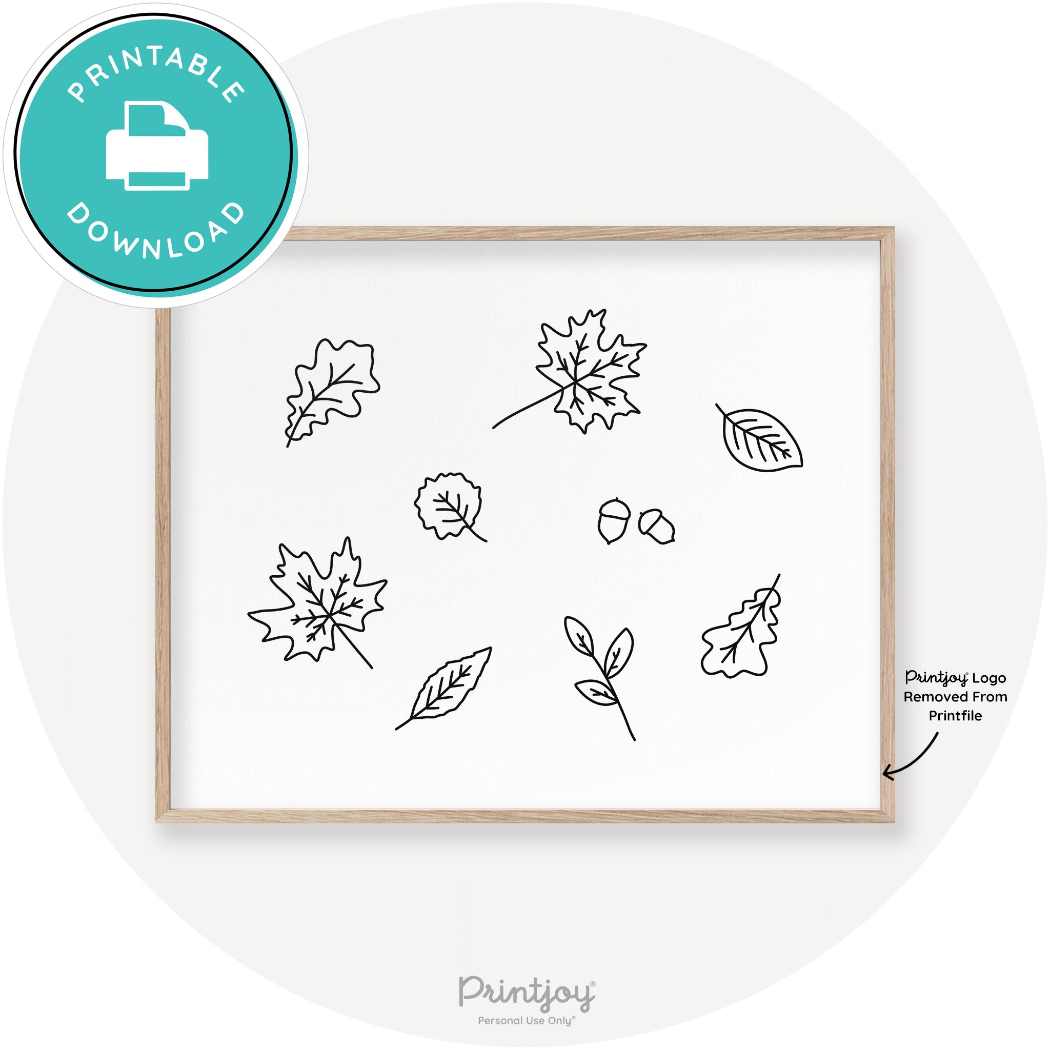 Fall Leaves Line Art Cute Fall Modern Chic Wall Art Printable - Printjoy