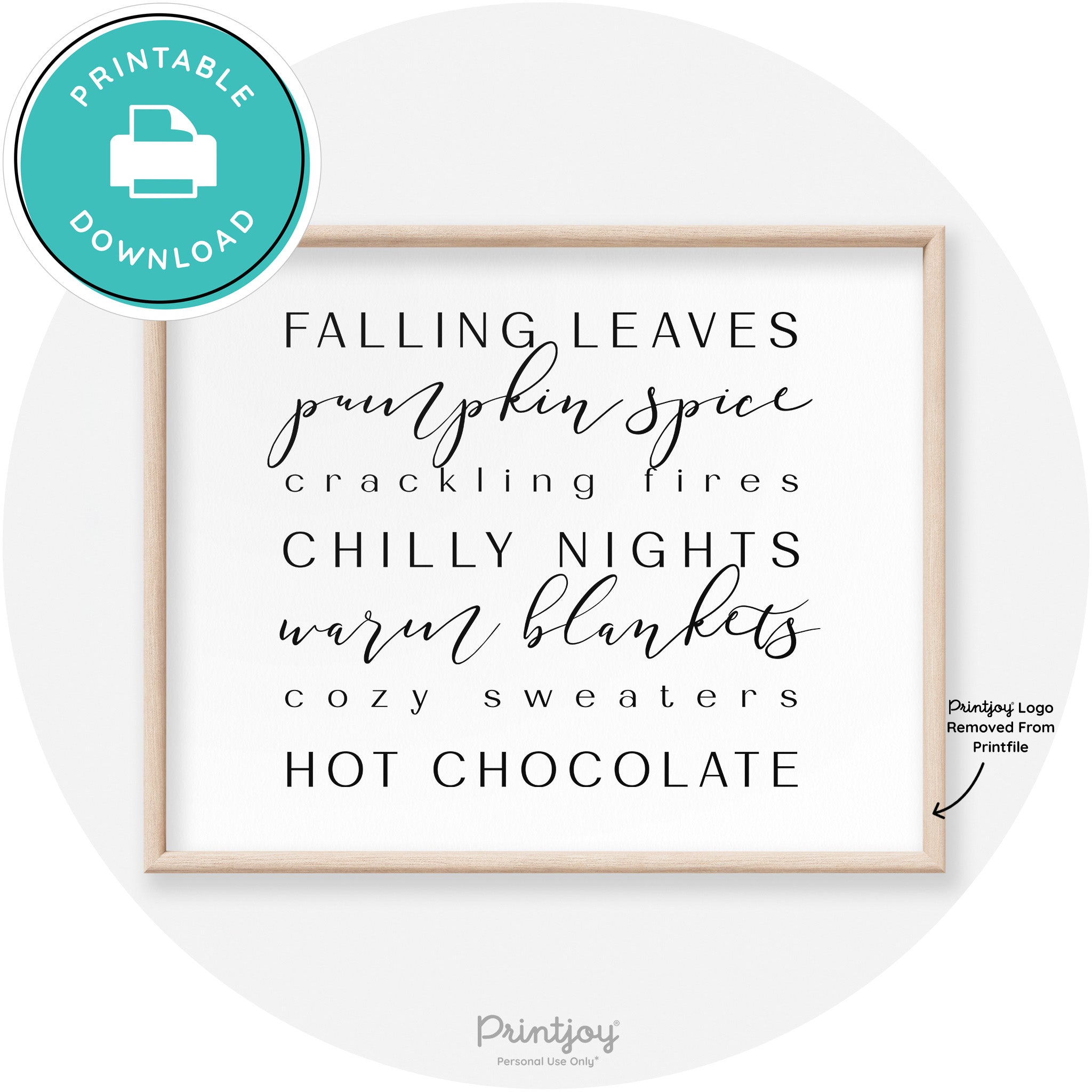 Fall Favorite Things Modern Transitional Decor Wall Art Free Printable - Printjoy