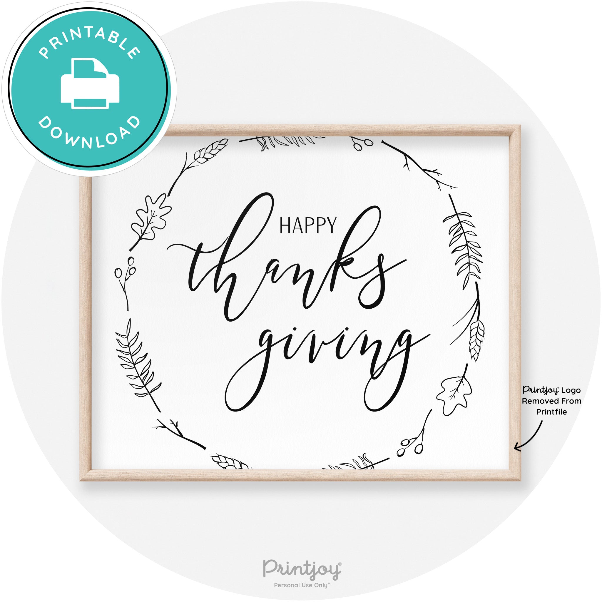 Happy Thanksgiving Wreath Transitional Wall Art Decor Free Printable - Printjoy