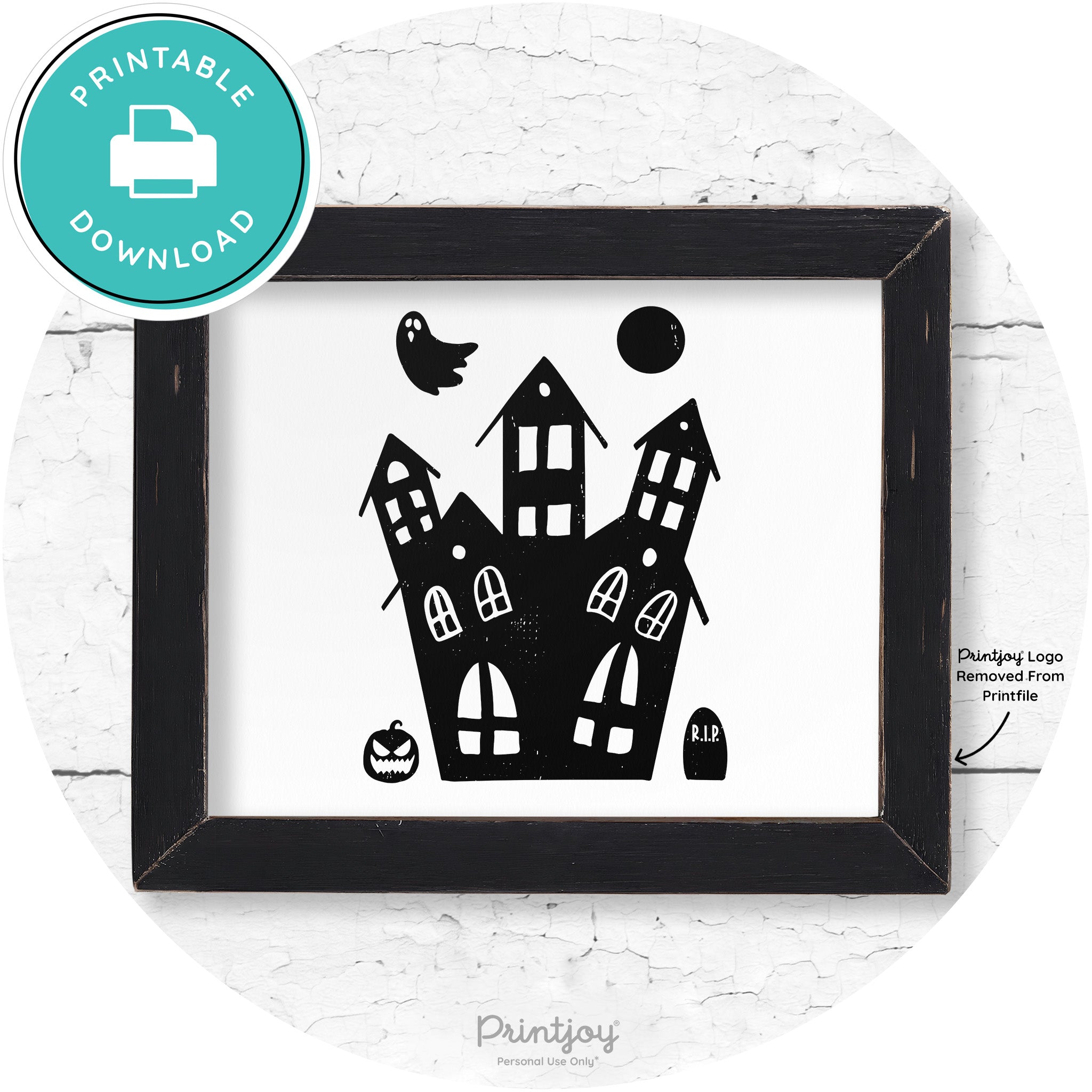 Fun Cute Haunted House Farmhouse Halloween Wall Art Free Printable - Printjoy
