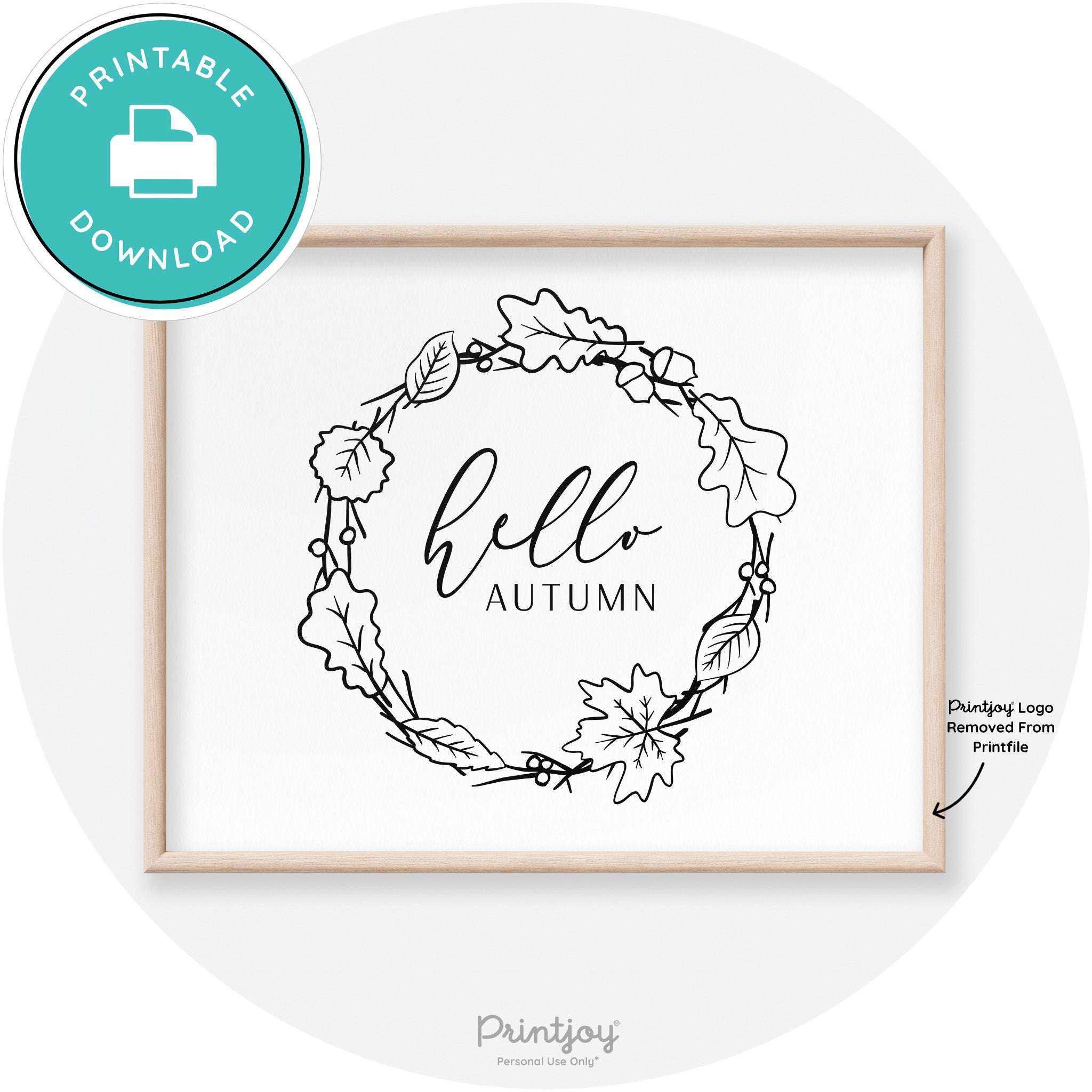 Hello Autumn Fall Wreath Transitional Decor Wall Art Free Printable - Printjoy