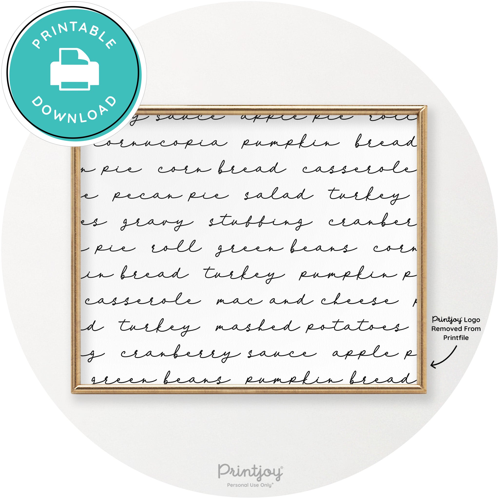 Thanksgiving Dinner List Cute Modern Chic Wall Art Printable - Printjoy